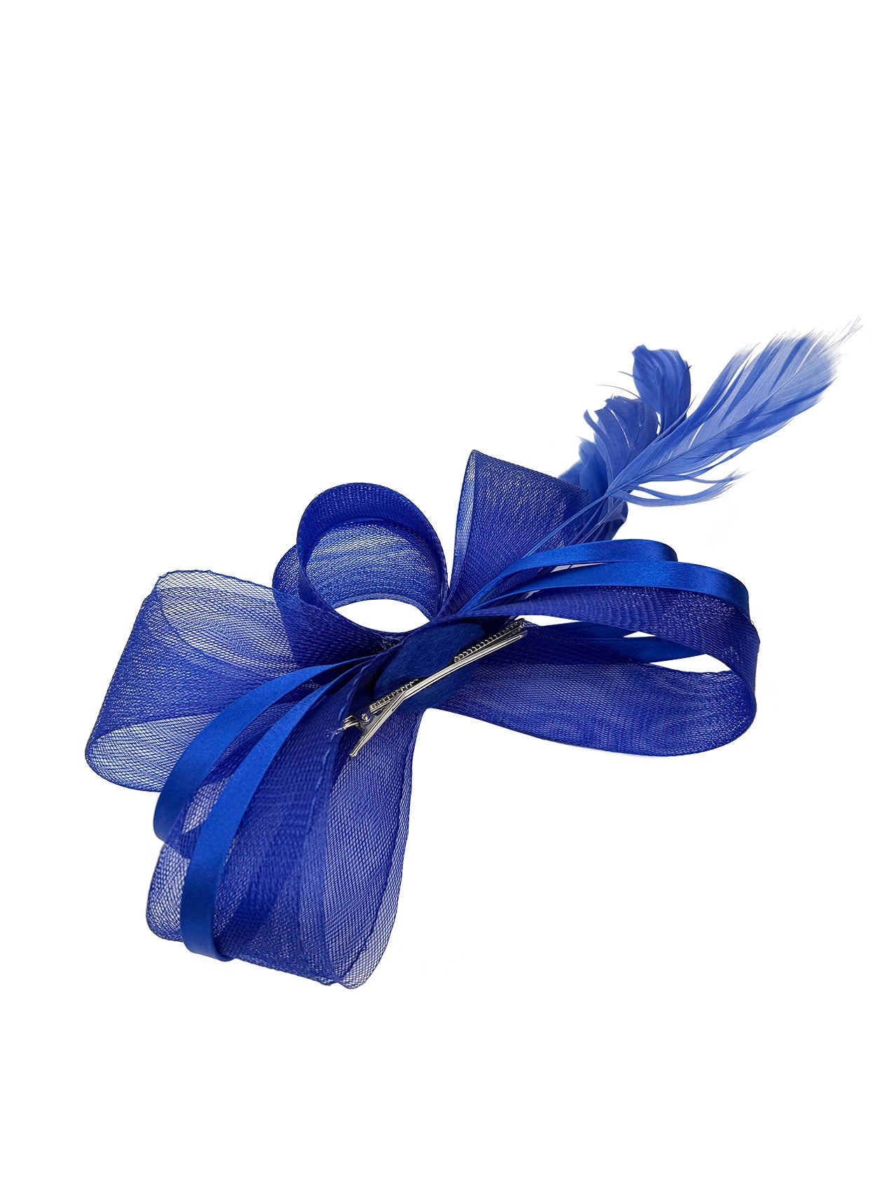 FT4078 Bow Shaped Fascinator with Satin Loops and Feathers