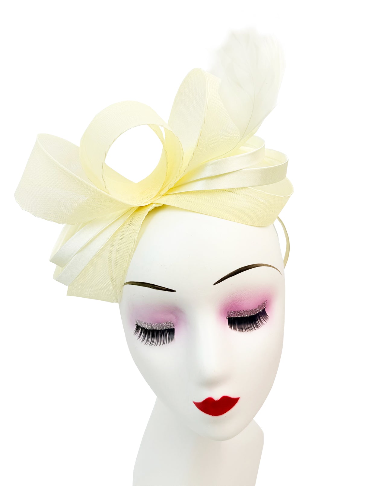 FT4078 Bow Shaped Fascinator with Satin Loops and Feathers