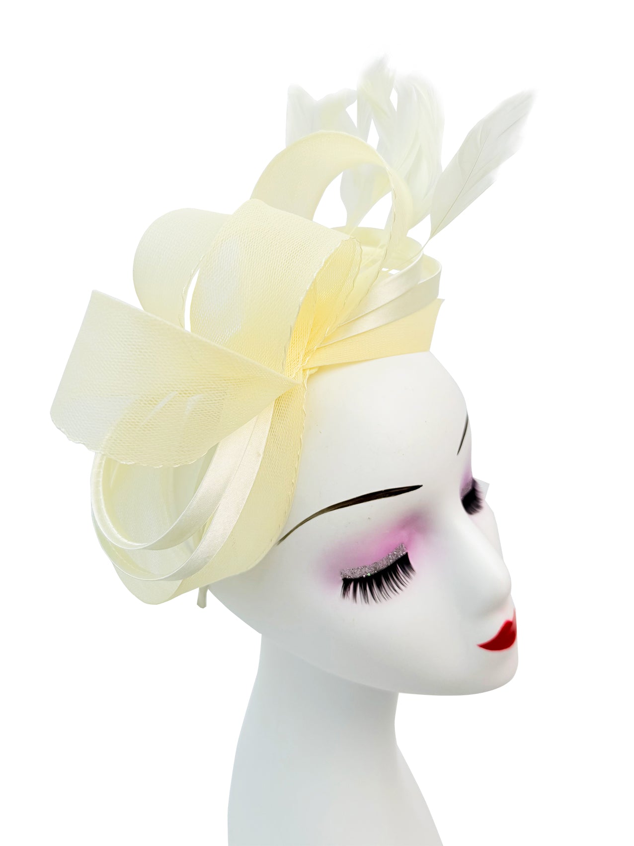 FT4078 Bow Shaped Fascinator with Satin Loops and Feathers