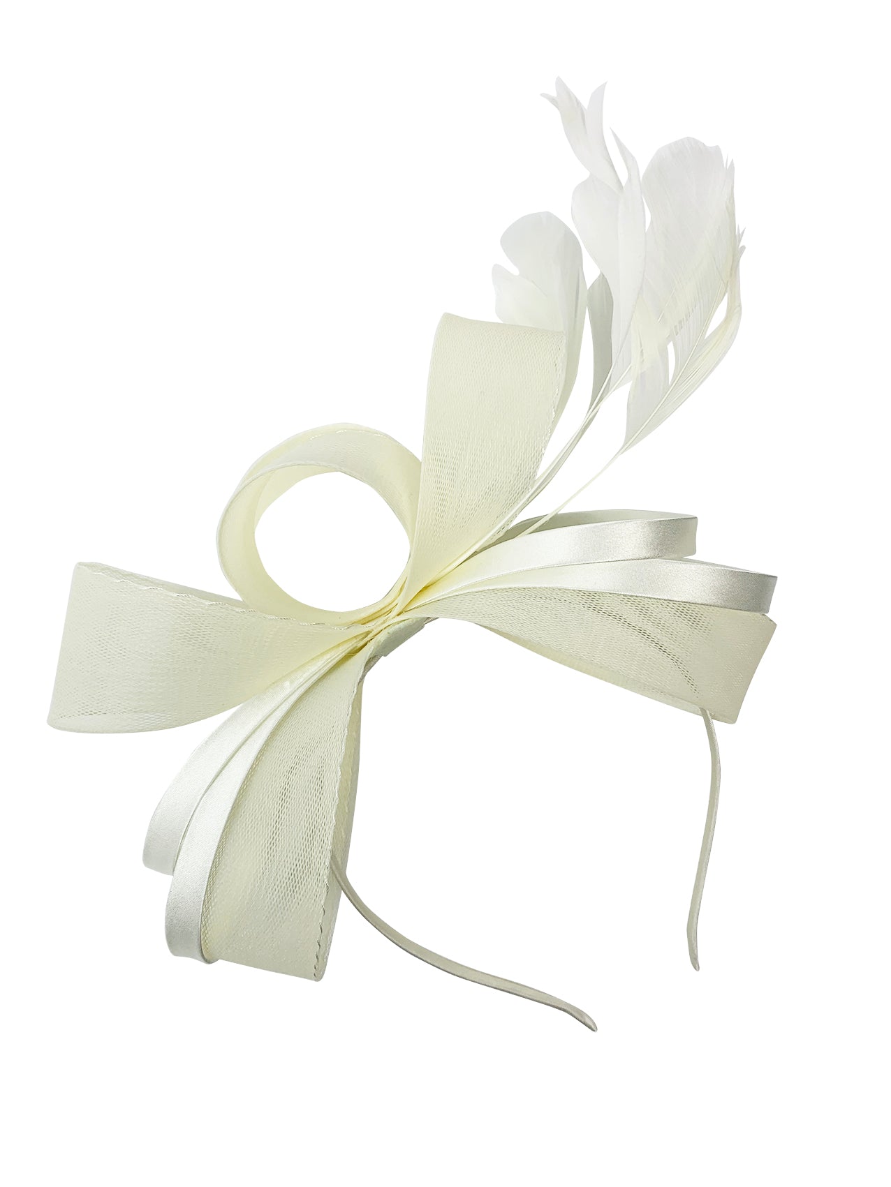 FT4078 Bow Shaped Fascinator with Satin Loops and Feathers