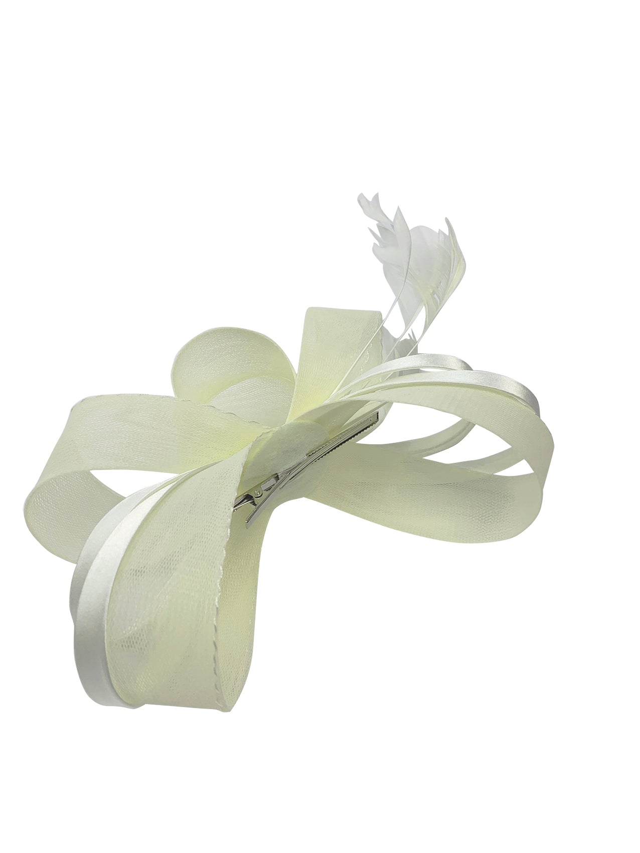 FT4078 Bow Shaped Fascinator with Satin Loops and Feathers