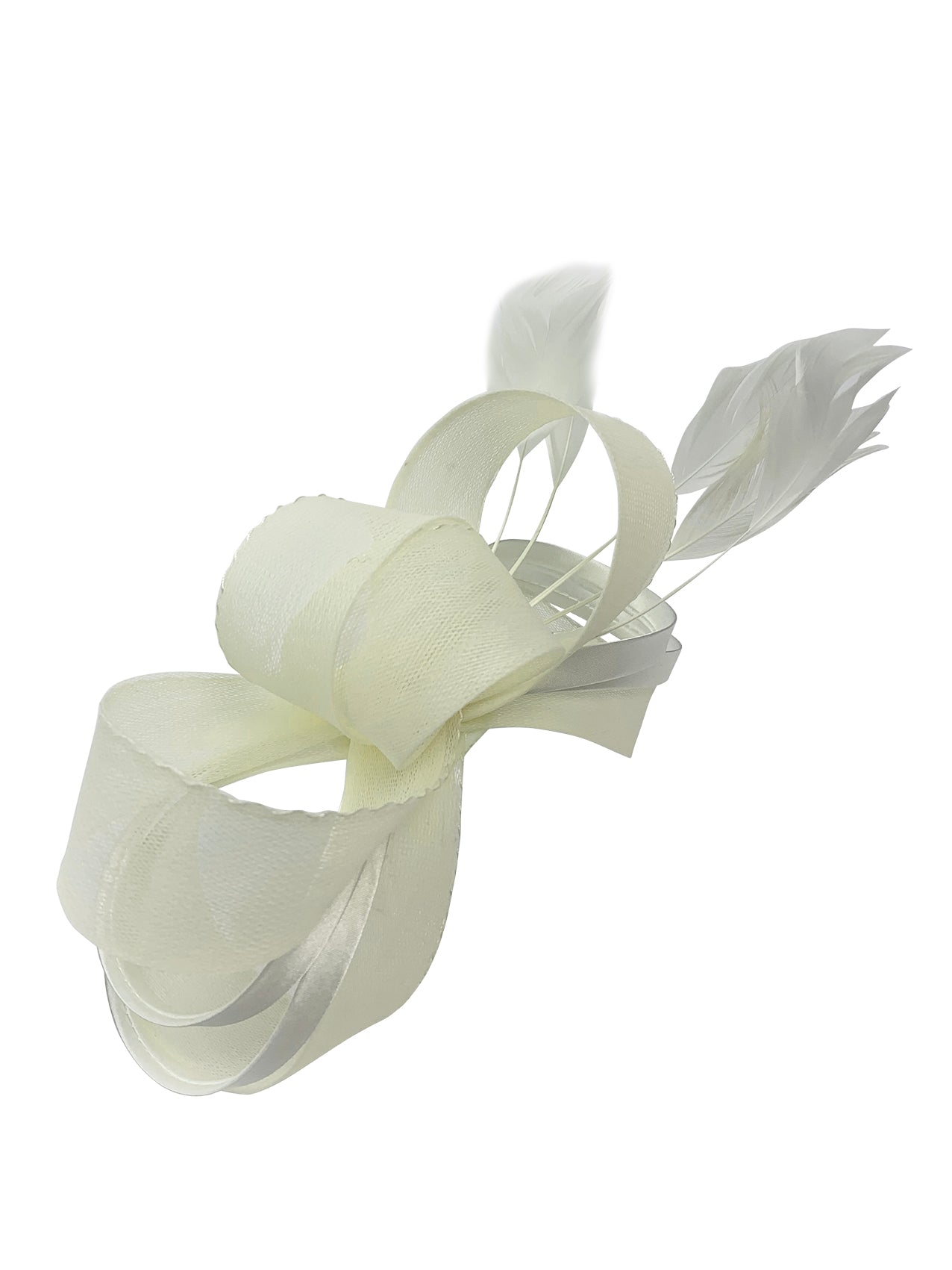 FT4078 Bow Shaped Fascinator with Satin Loops and Feathers