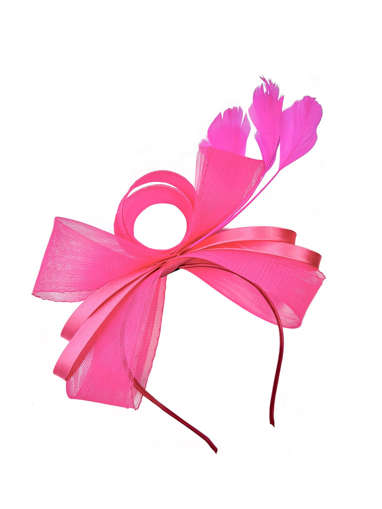 FT4078 Bow Shaped Fascinator with Satin Loops and Feathers