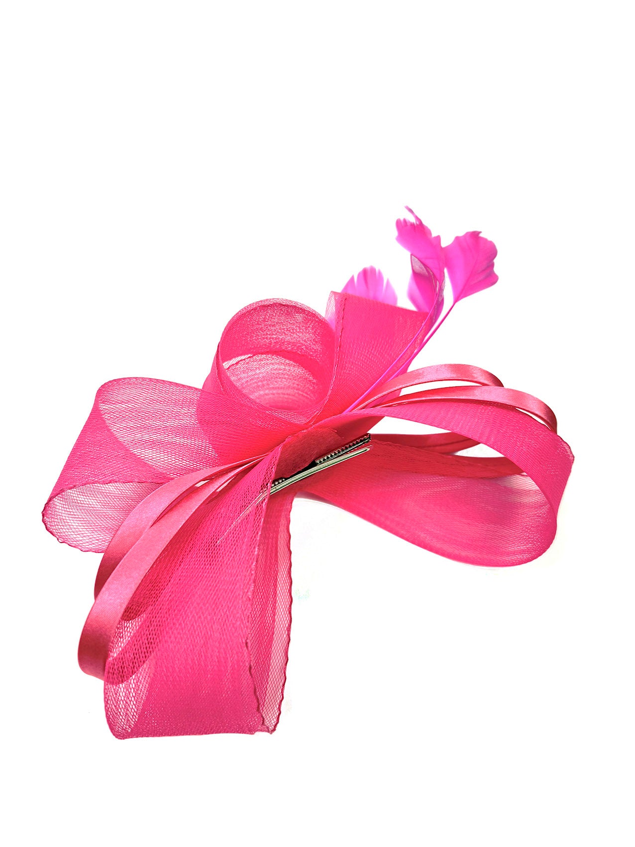 FT4078 Bow Shaped Fascinator with Satin Loops and Feathers