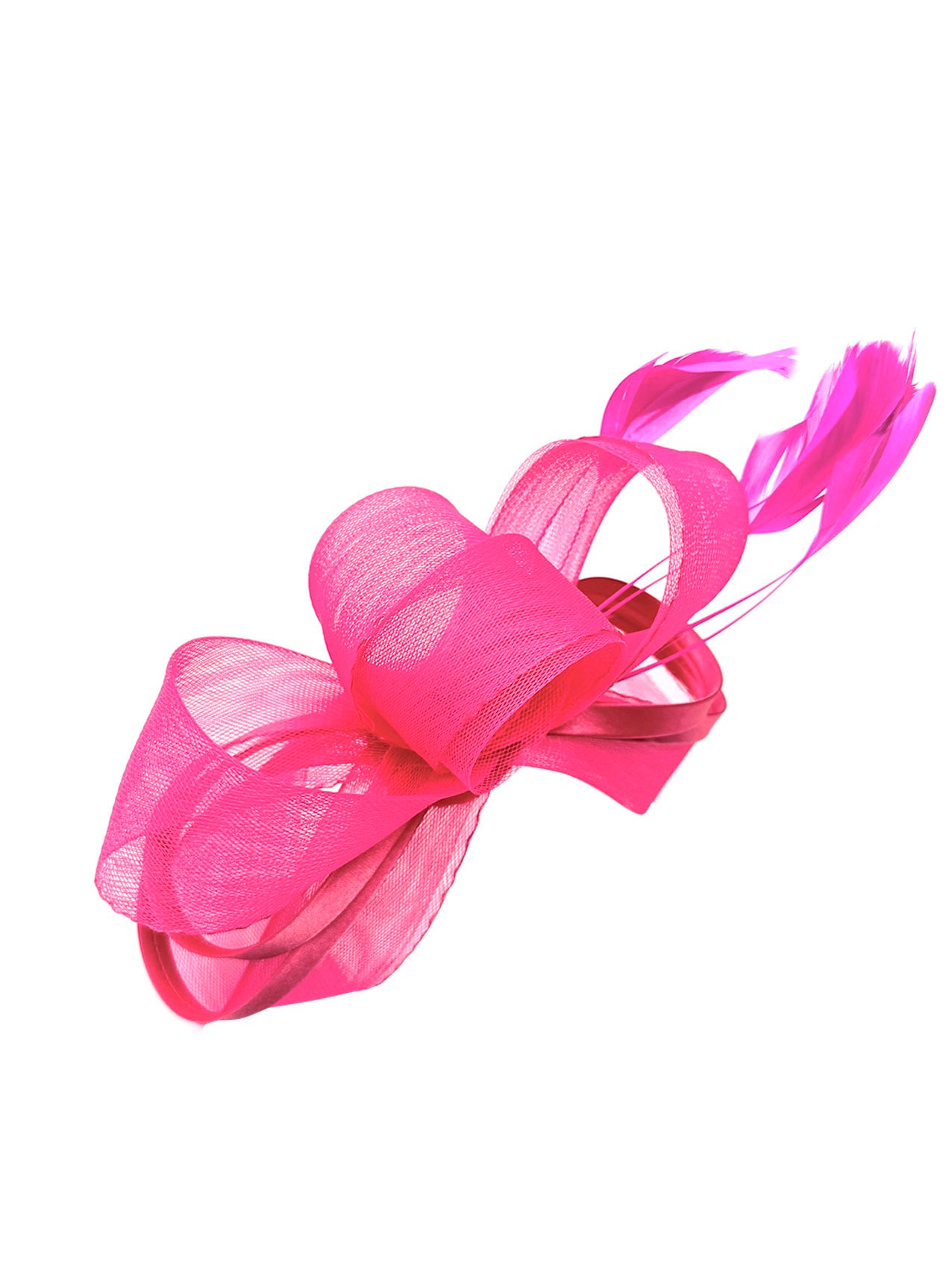 FT4078 Bow Shaped Fascinator with Satin Loops and Feathers