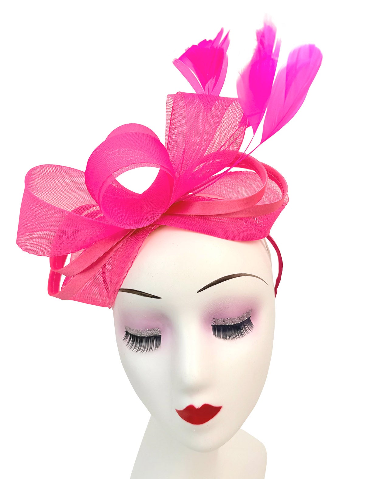 FT4078 Bow Shaped Fascinator with Satin Loops and Feathers