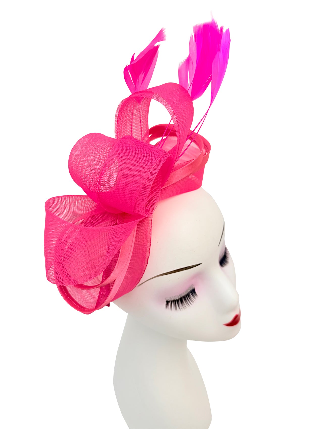 FT4078 Bow Shaped Fascinator with Satin Loops and Feathers