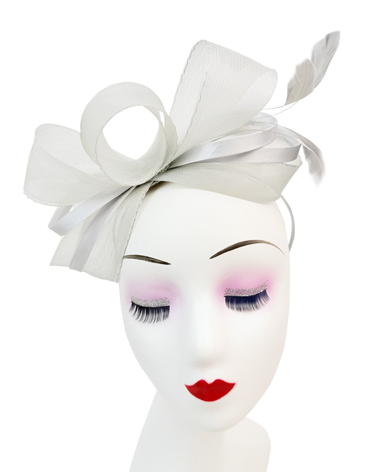 FT4078 Bow Shaped Fascinator with Satin Loops and Feathers