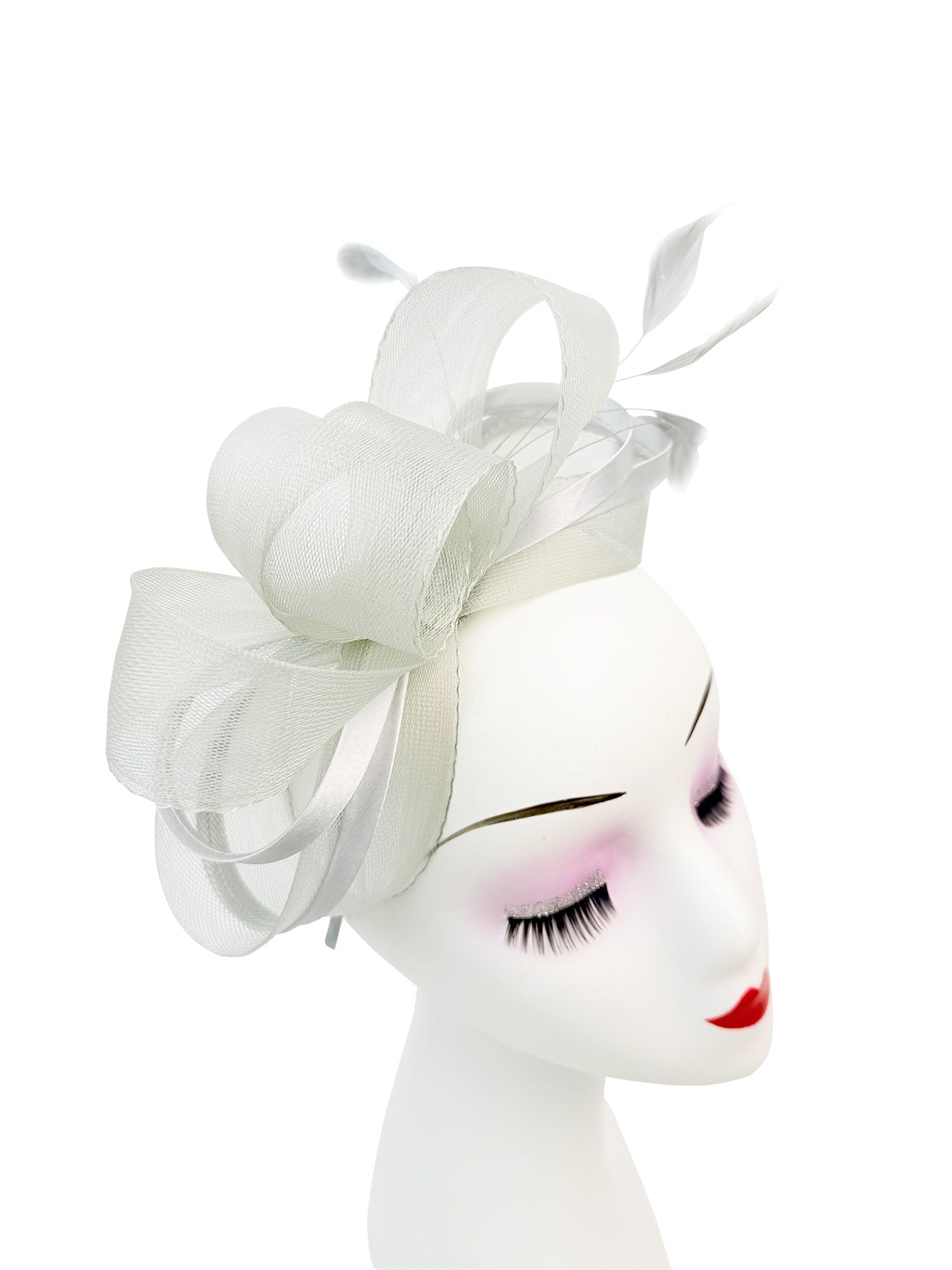 FT4078 Bow Shaped Fascinator with Satin Loops and Feathers