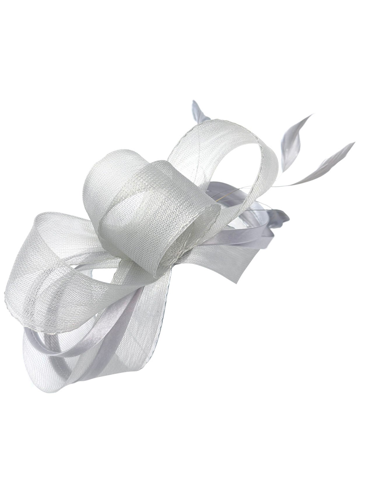 FT4078 Bow Shaped Fascinator with Satin Loops and Feathers