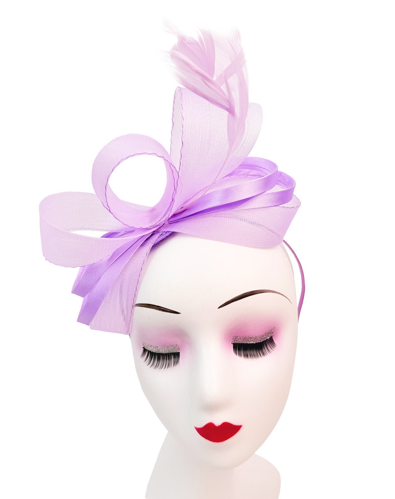 FT4078 Bow Shaped Fascinator with Satin Loops and Feathers