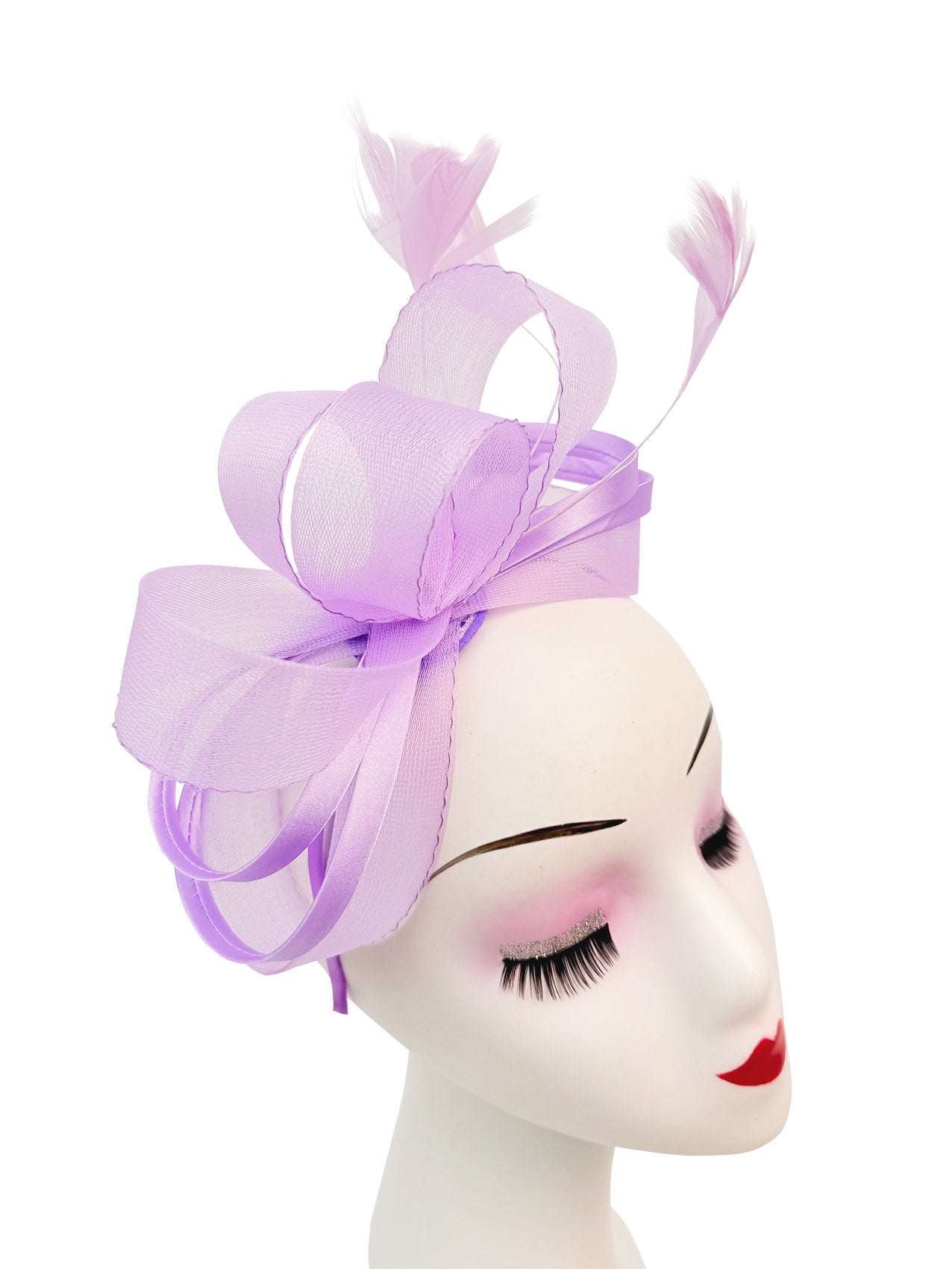 FT4078 Bow Shaped Fascinator with Satin Loops and Feathers