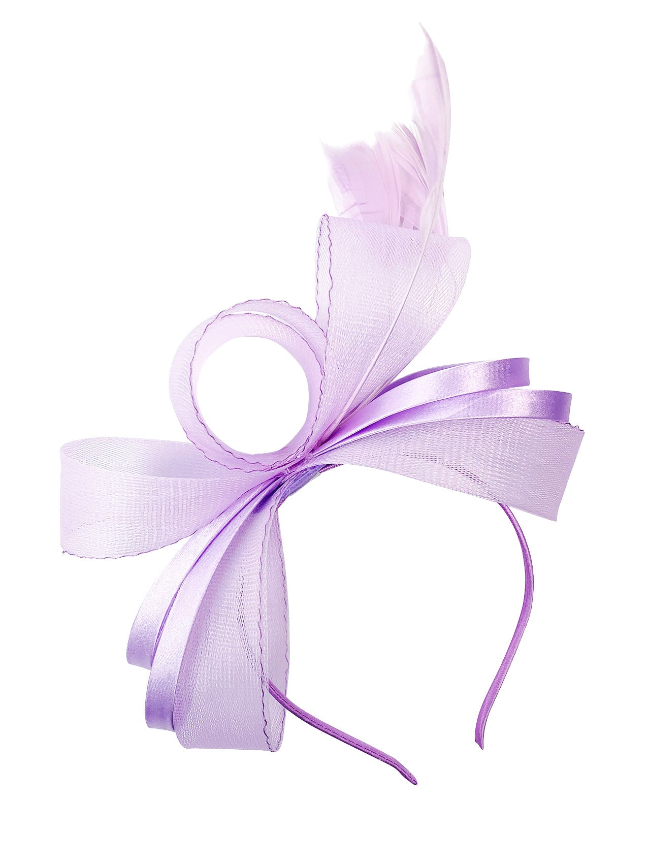 FT4078 Bow Shaped Fascinator with Satin Loops and Feathers