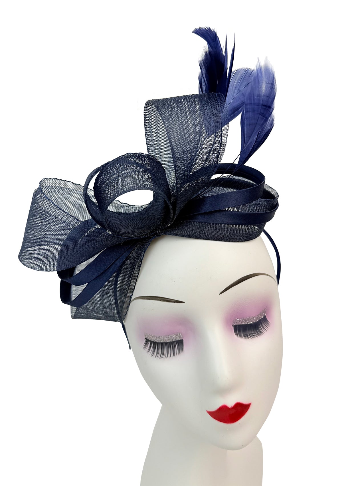 FT4078 Bow Shaped Fascinator with Satin Loops and Feathers