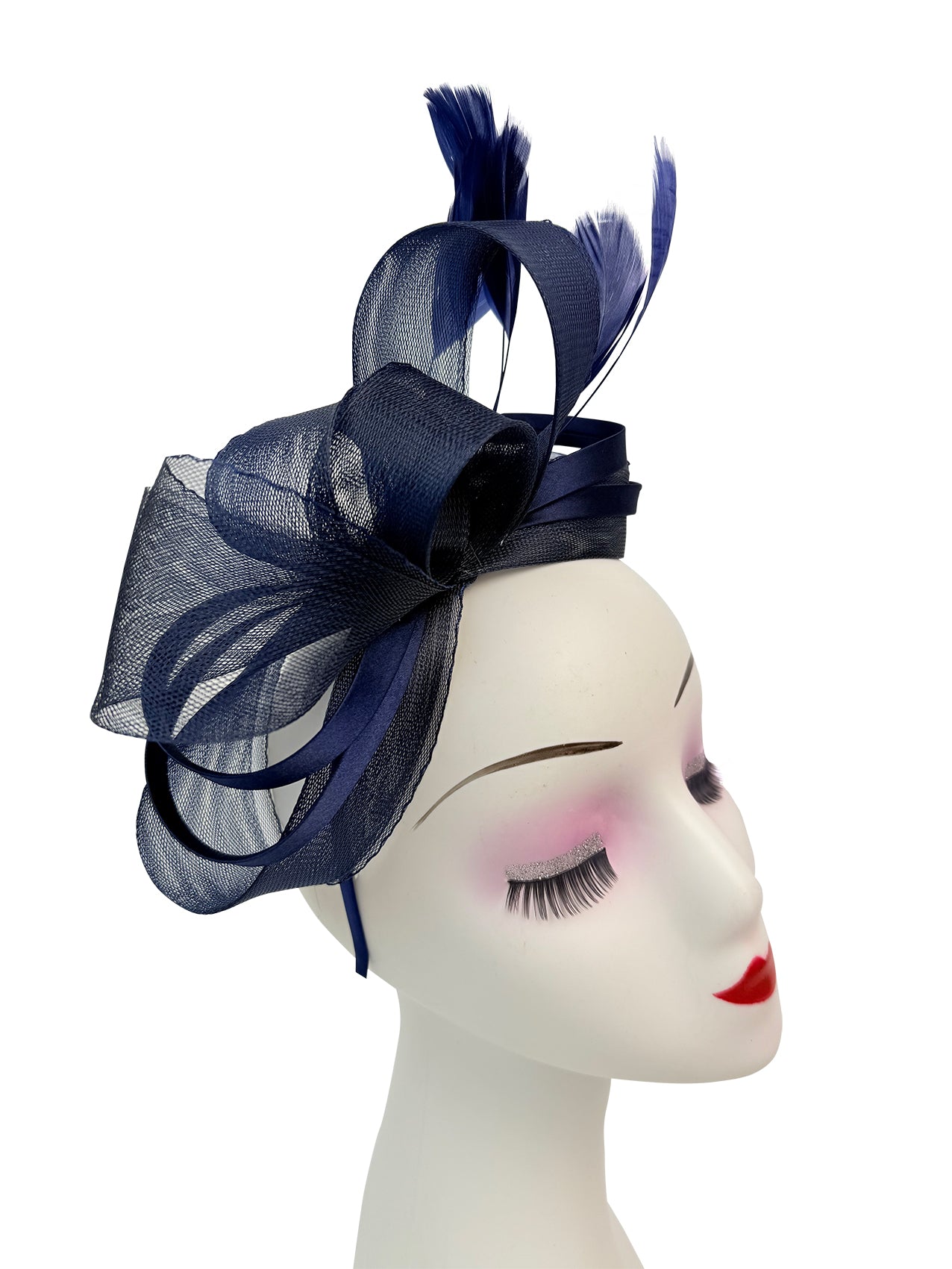 FT4078 Bow Shaped Fascinator with Satin Loops and Feathers