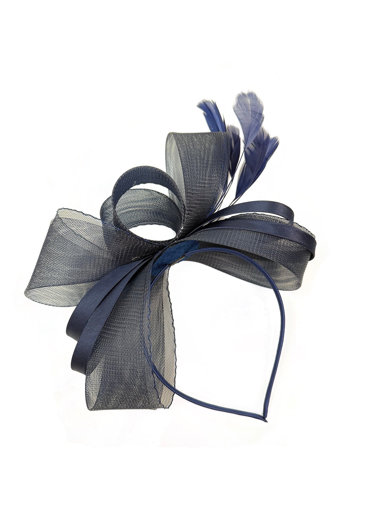 FT4078 Bow Shaped Fascinator with Satin Loops and Feathers