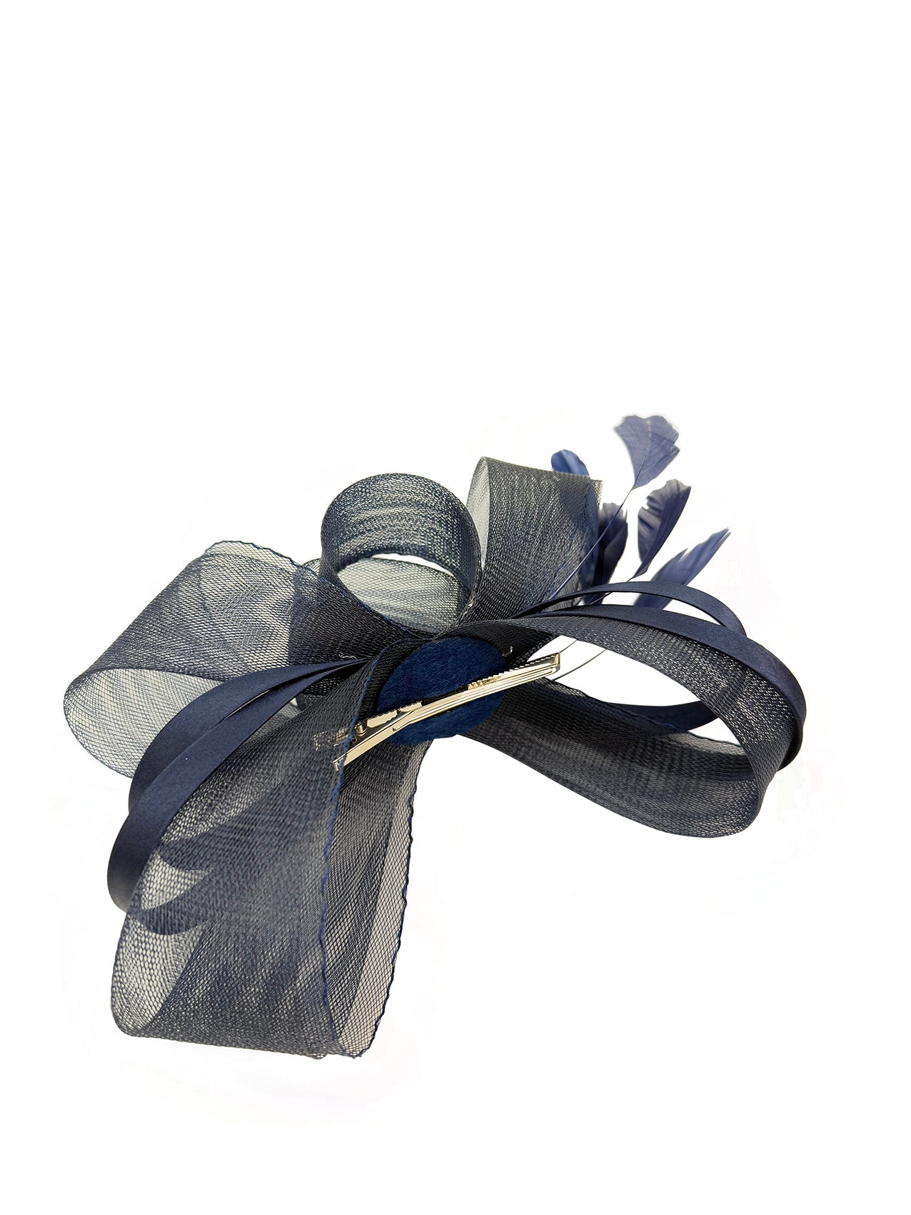 FT4078 Bow Shaped Fascinator with Satin Loops and Feathers