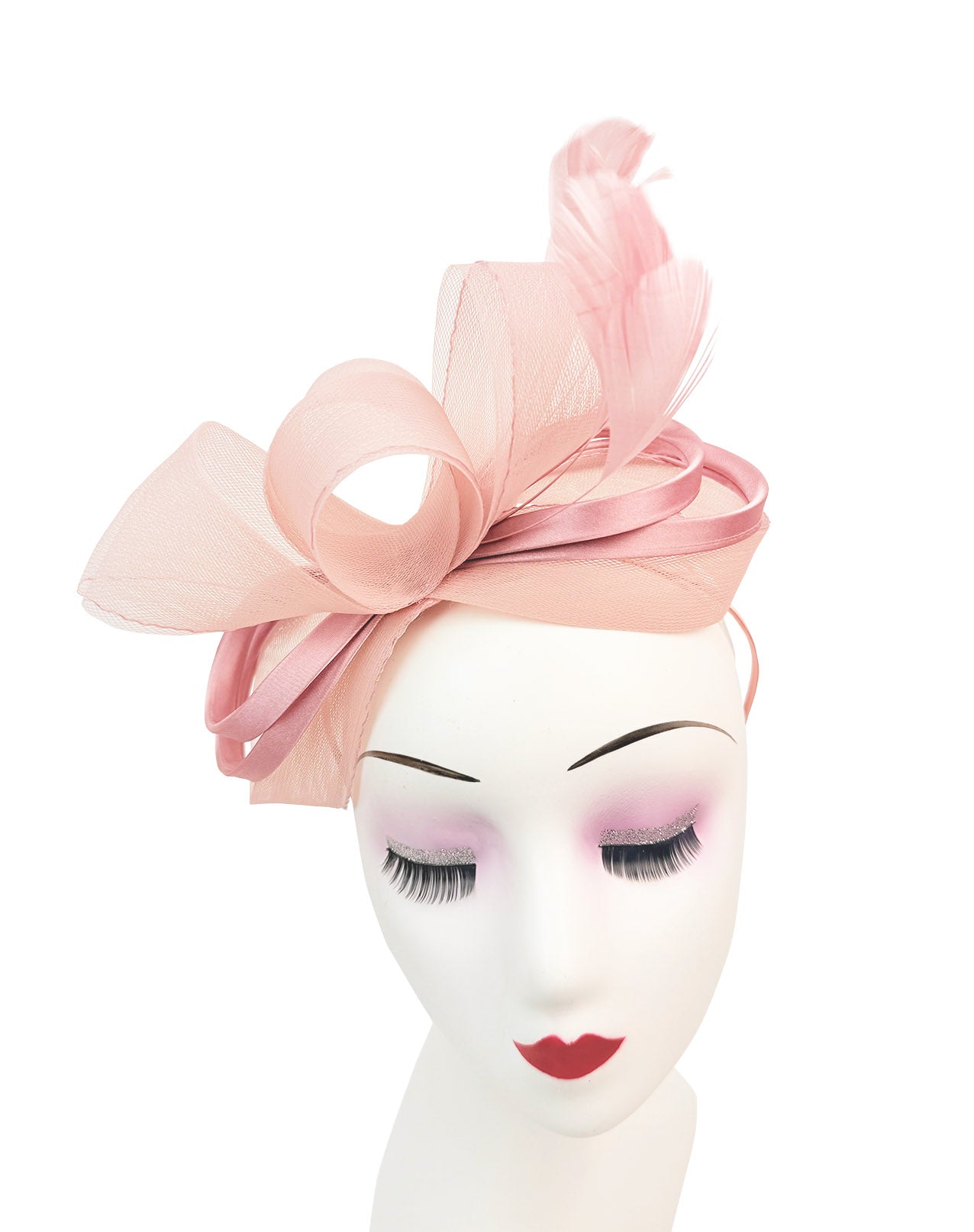 FT4078 Bow Shaped Fascinator with Satin Loops and Feathers