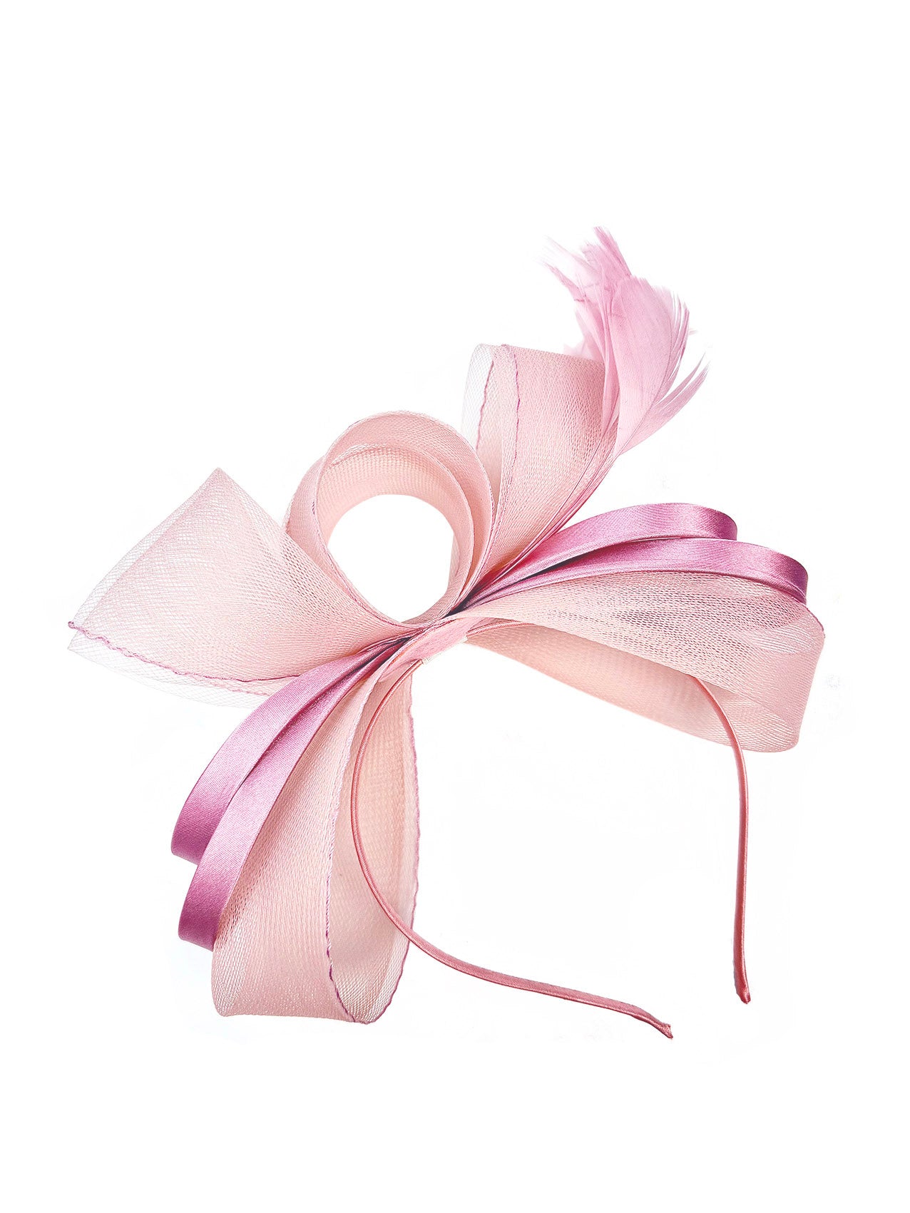 FT4078 Bow Shaped Fascinator with Satin Loops and Feathers