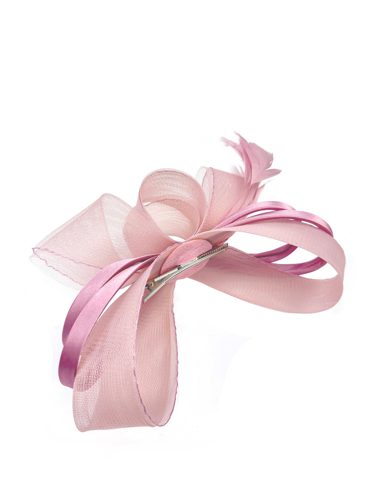 FT4078 Bow Shaped Fascinator with Satin Loops and Feathers