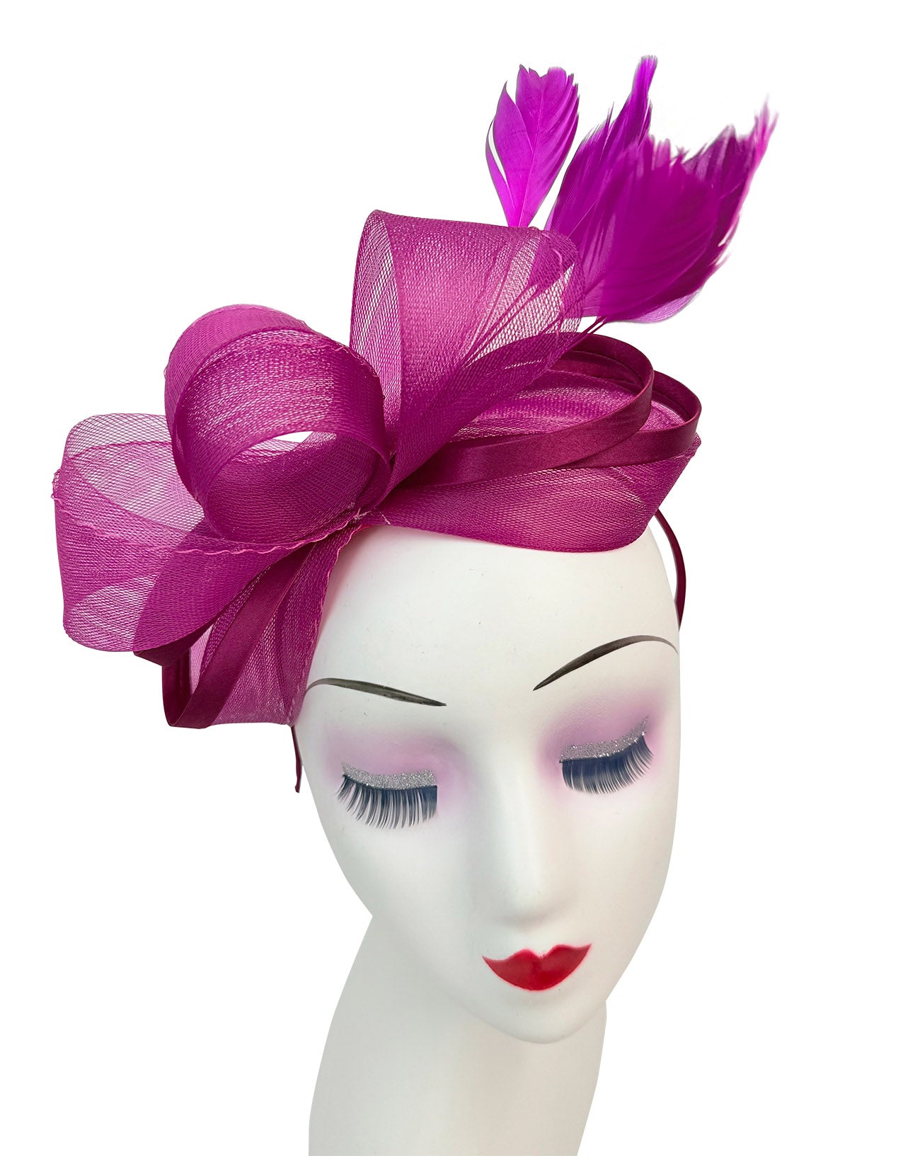 FT4078 Bow Shaped Fascinator with Satin Loops and Feathers