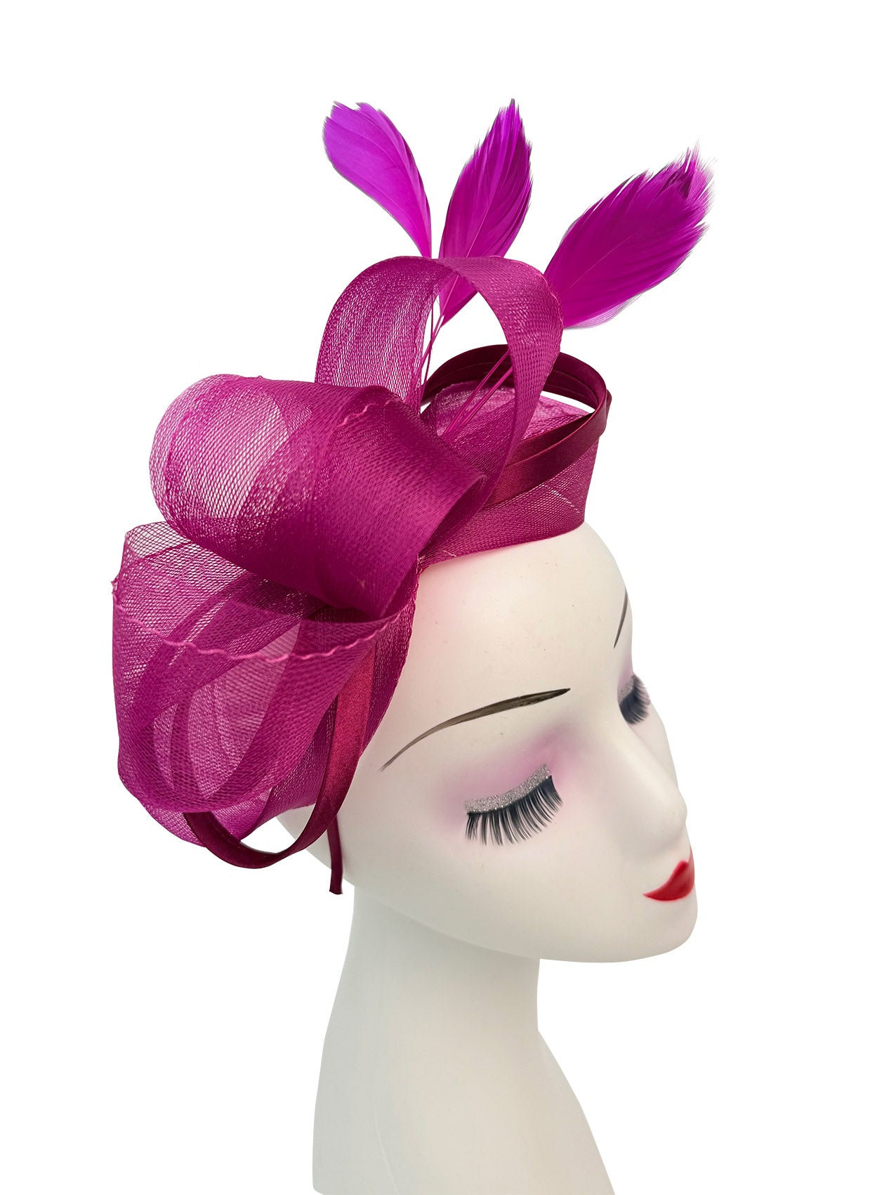 FT4078 Bow Shaped Fascinator with Satin Loops and Feathers