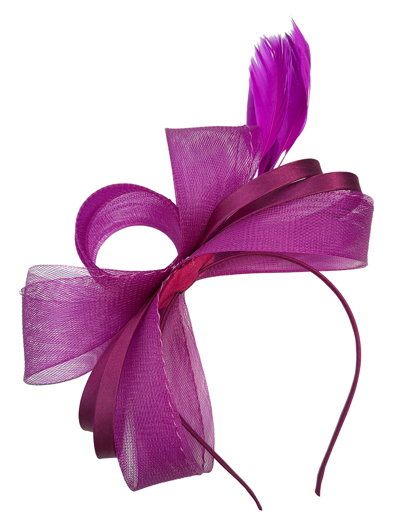 FT4078 Bow Shaped Fascinator with Satin Loops and Feathers