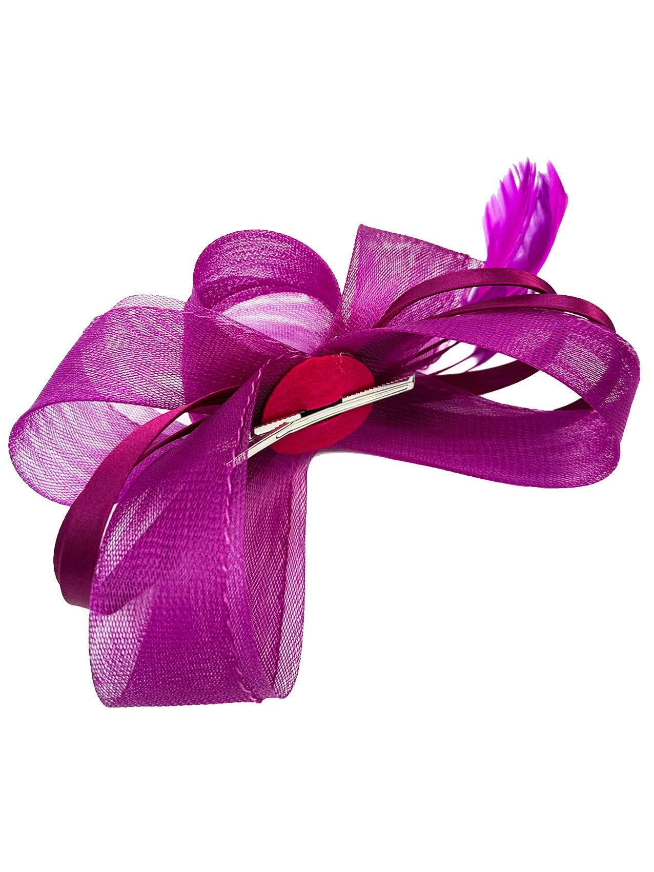 FT4078 Bow Shaped Fascinator with Satin Loops and Feathers