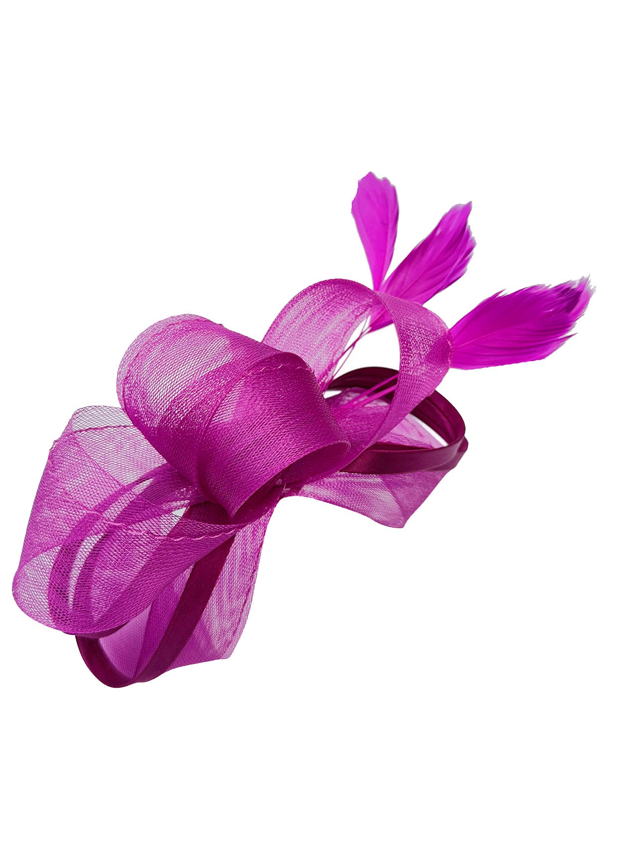 FT4078 Bow Shaped Fascinator with Satin Loops and Feathers