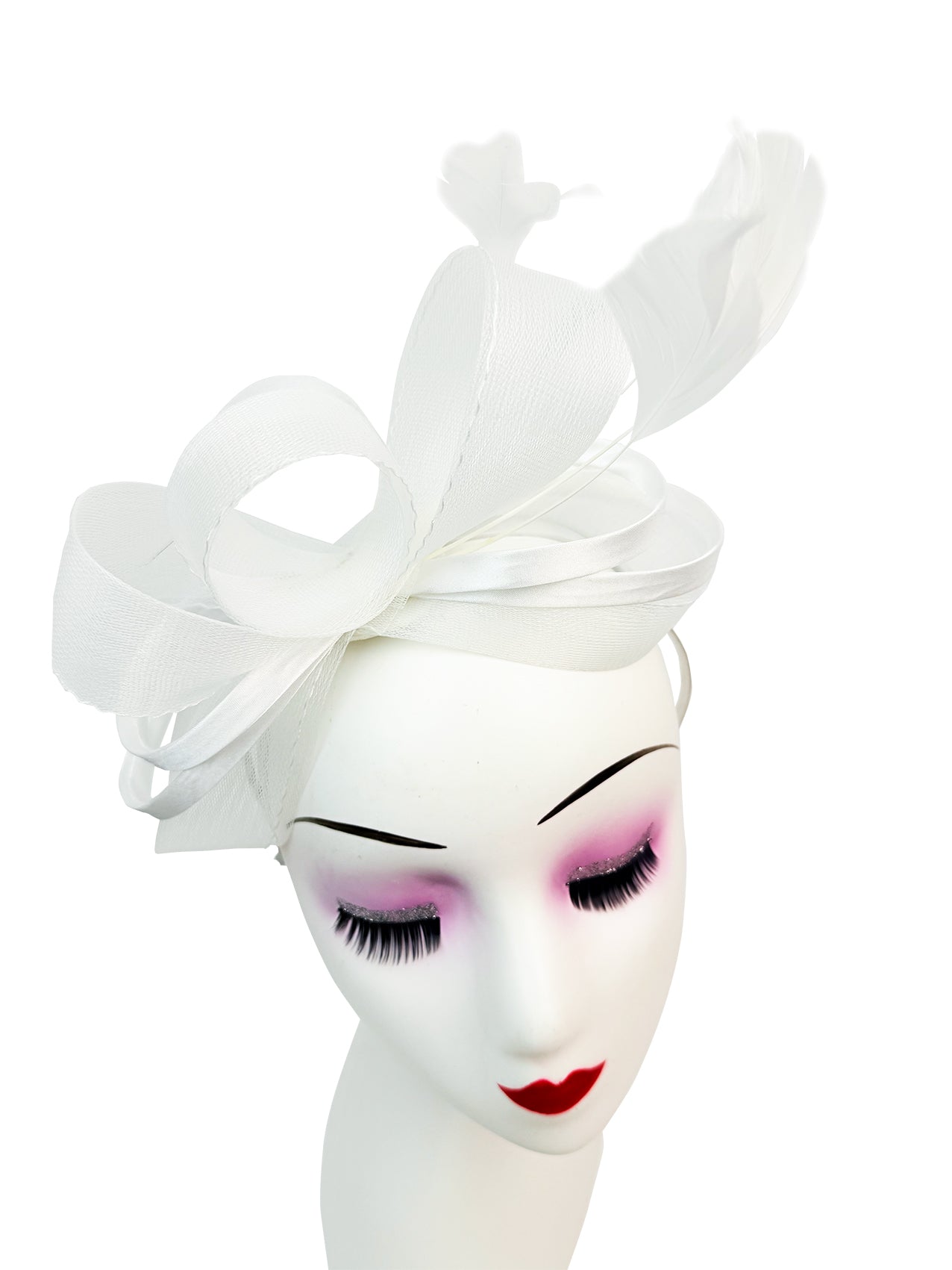 FT4078 Bow Shaped Fascinator with Satin Loops and Feathers