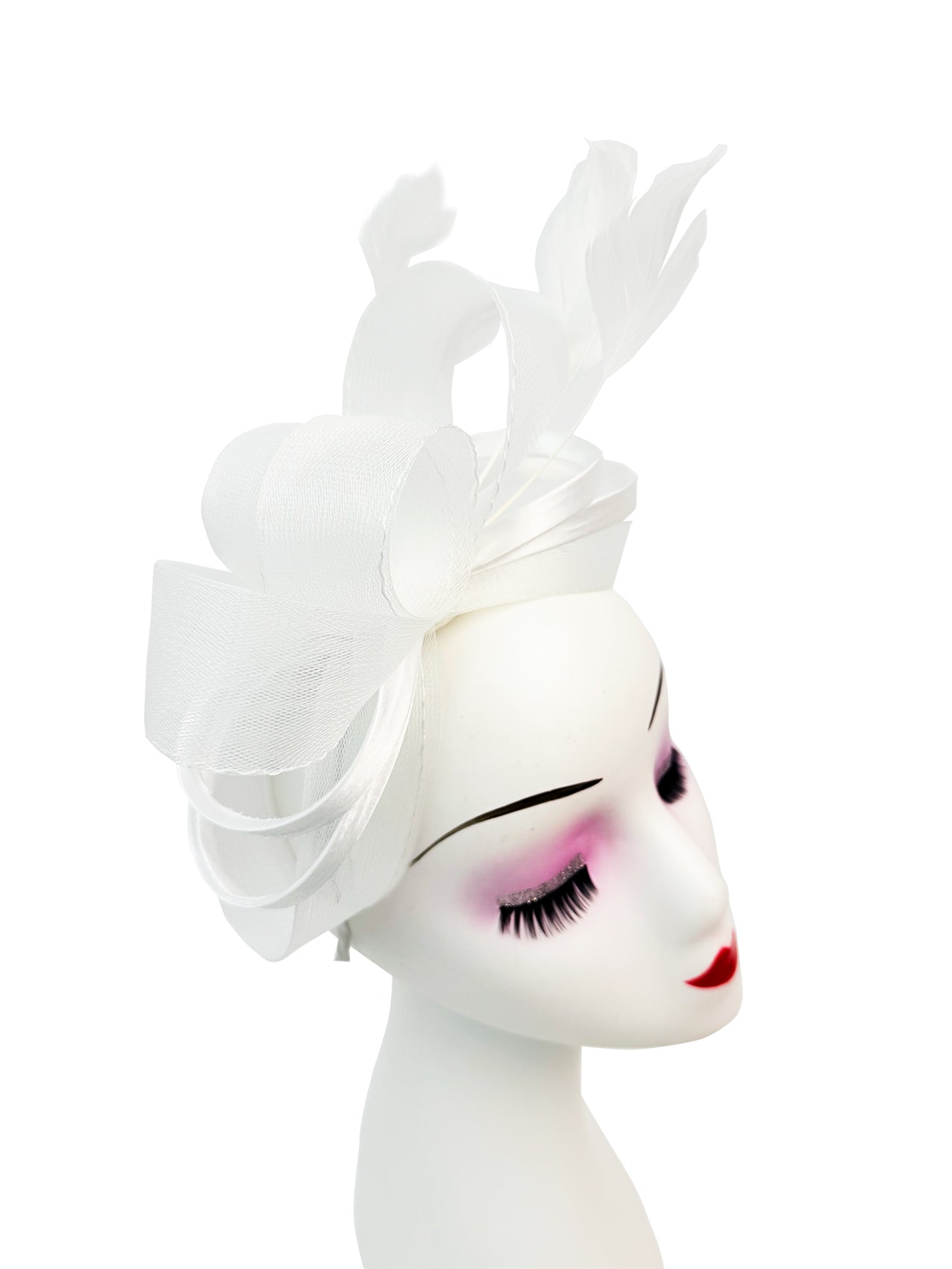 FT4078 Bow Shaped Fascinator with Satin Loops and Feathers