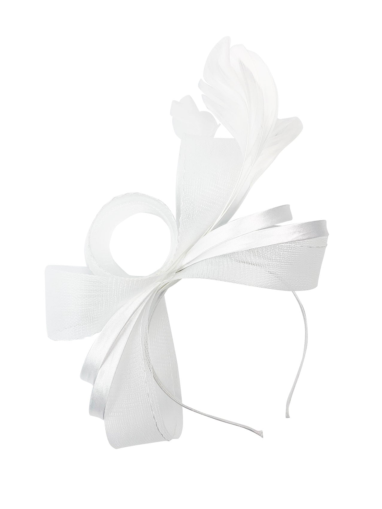 FT4078 Bow Shaped Fascinator with Satin Loops and Feathers