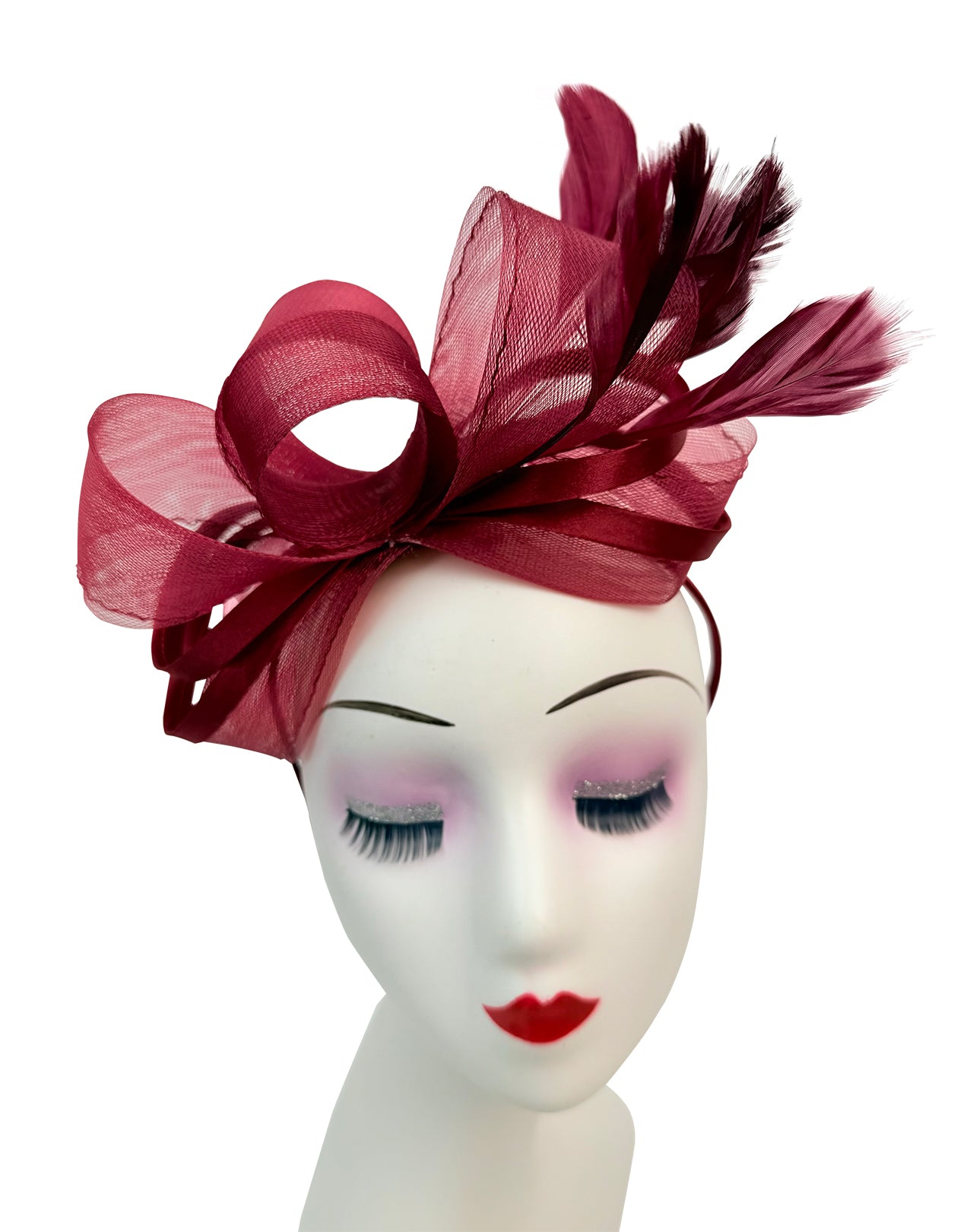 FT4078 Bow Shaped Fascinator with Satin Loops and Feathers