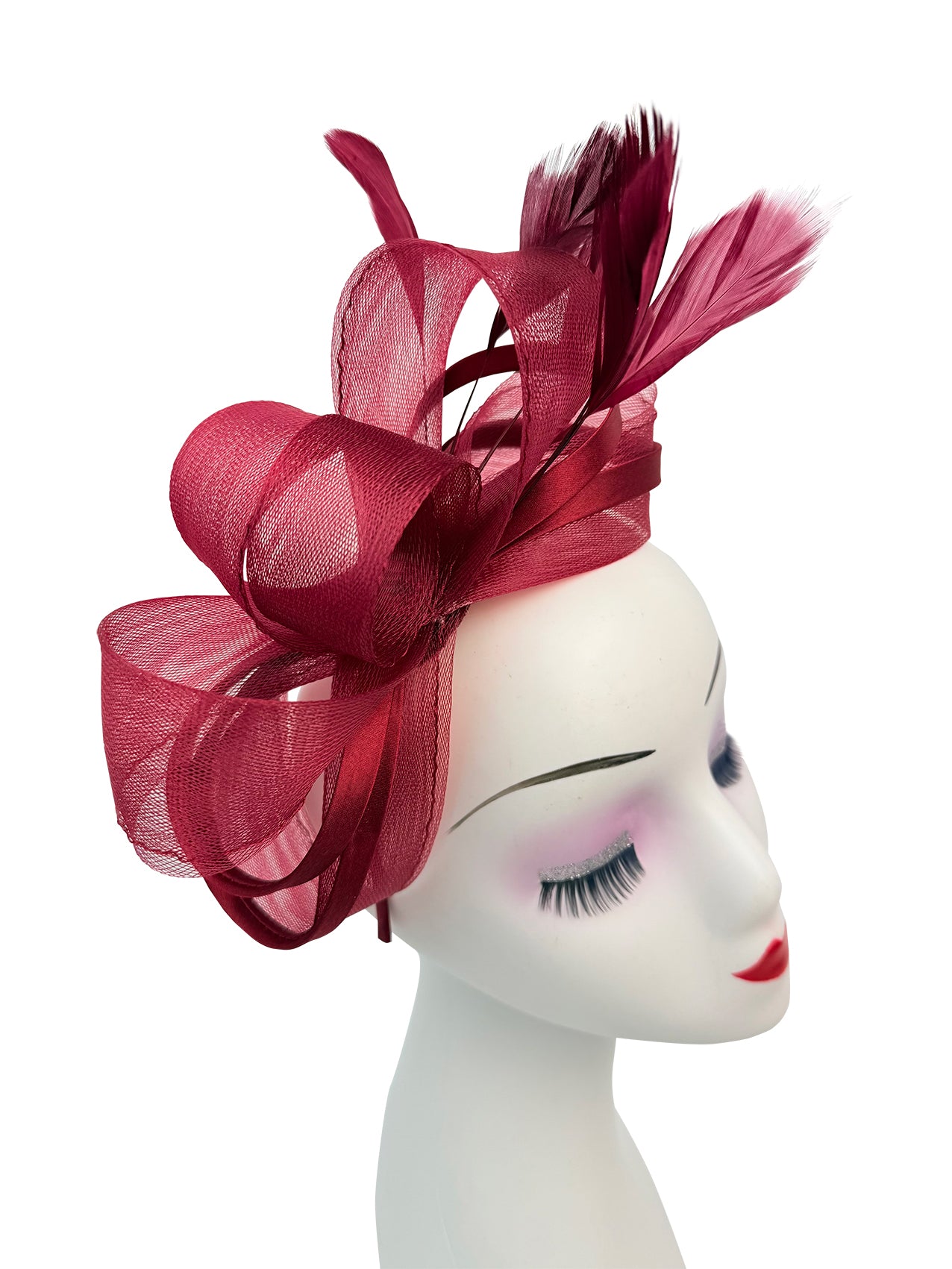 FT4078 Bow Shaped Fascinator with Satin Loops and Feathers