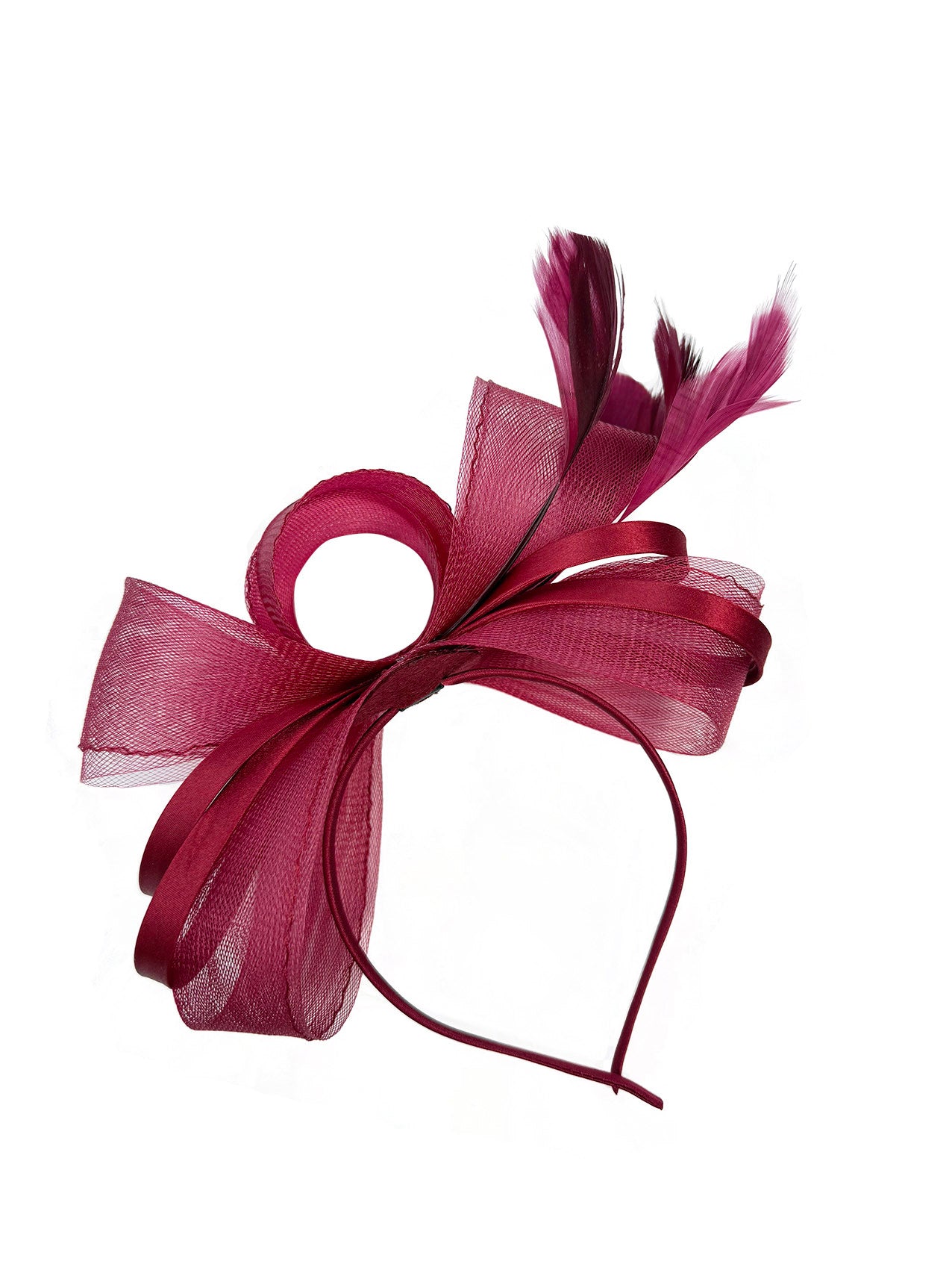 FT4078 Bow Shaped Fascinator with Satin Loops and Feathers