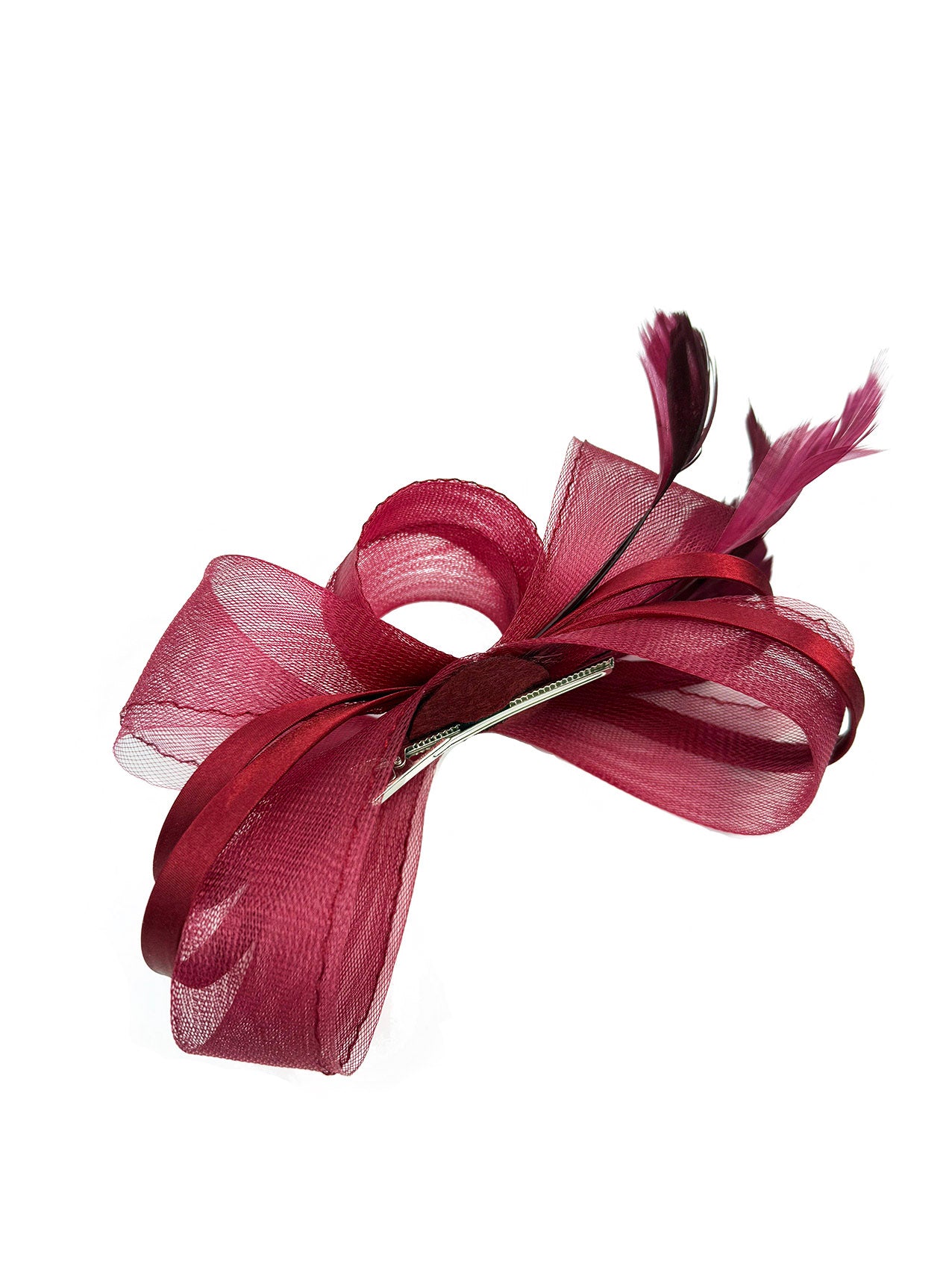 FT4078 Bow Shaped Fascinator with Satin Loops and Feathers