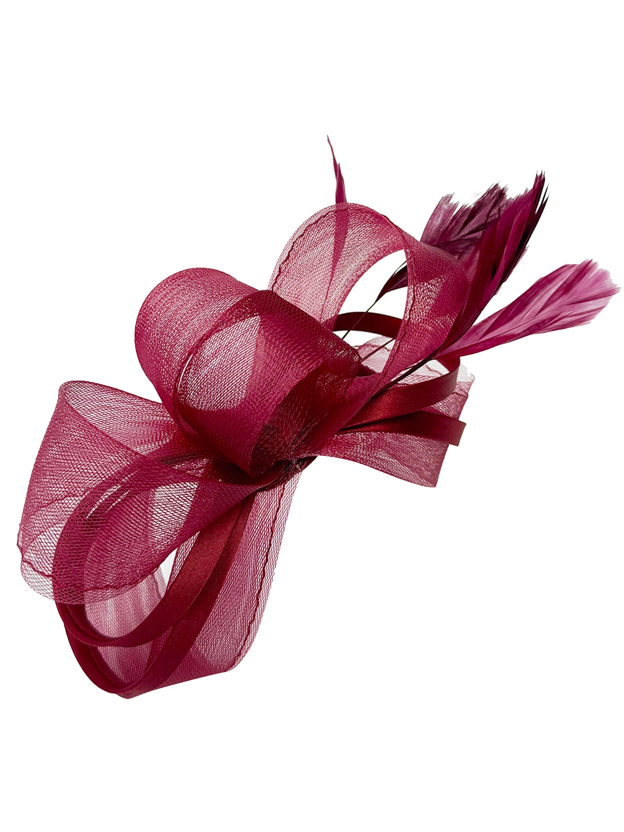 FT4078 Bow Shaped Fascinator with Satin Loops and Feathers