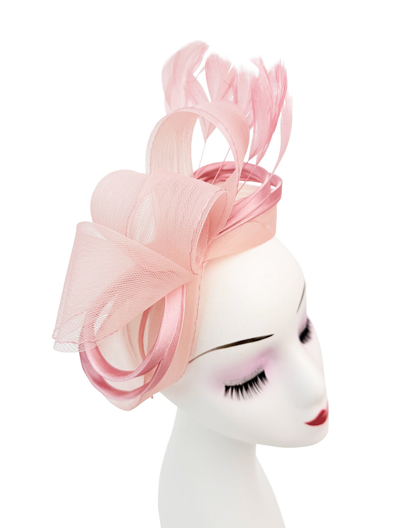 FT4078 Bow Shaped Fascinator with Satin Loops and Feathers