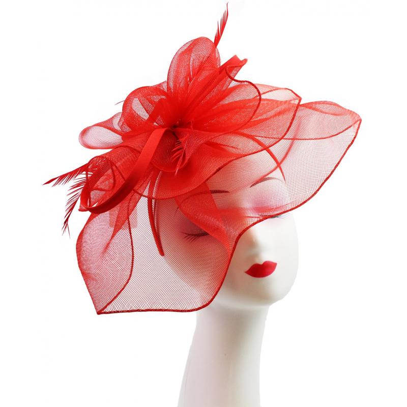 FT9013-025 Large Floral Double Layers Fascinators with Feather