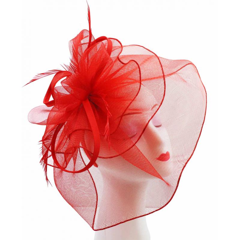 FT9013-025 Large Floral Double Layers Fascinators with Feather