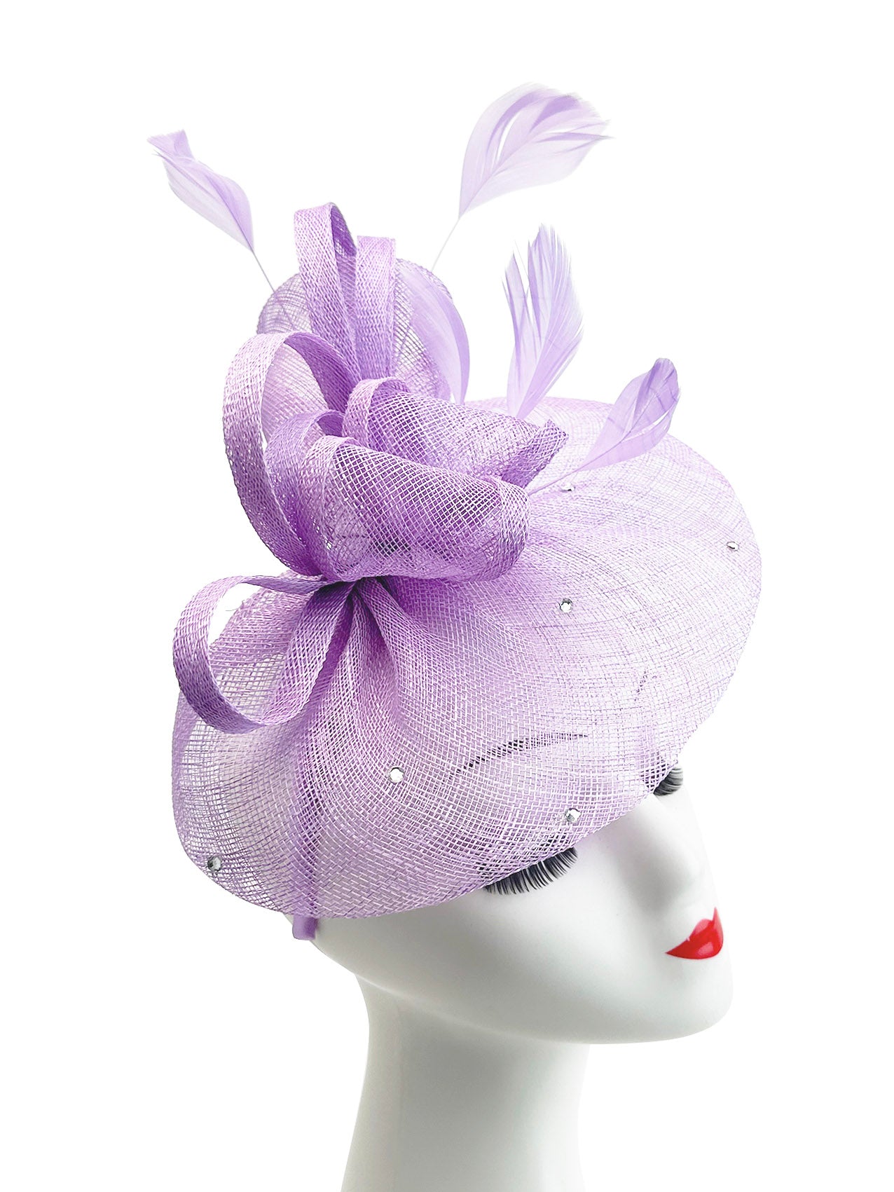 FT9020-004 Sinamay Fascinator with Diamonds and Real Feather