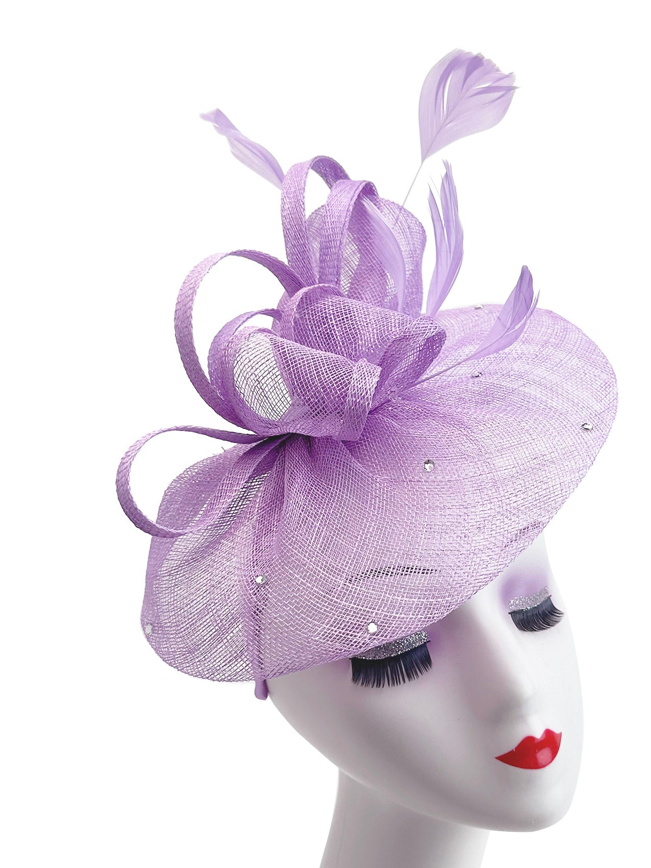FT9020-004 Sinamay Fascinator with Diamonds and Real Feather