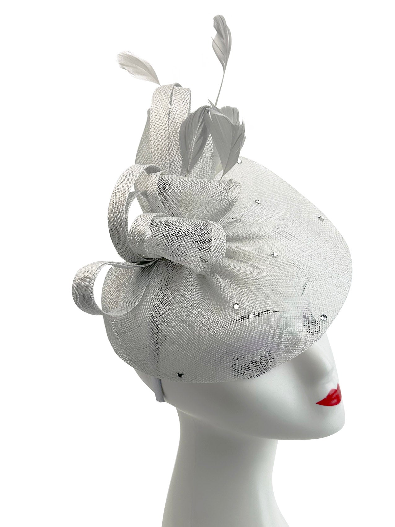 FT9020-004 Sinamay Fascinator with Diamonds and Real Feather
