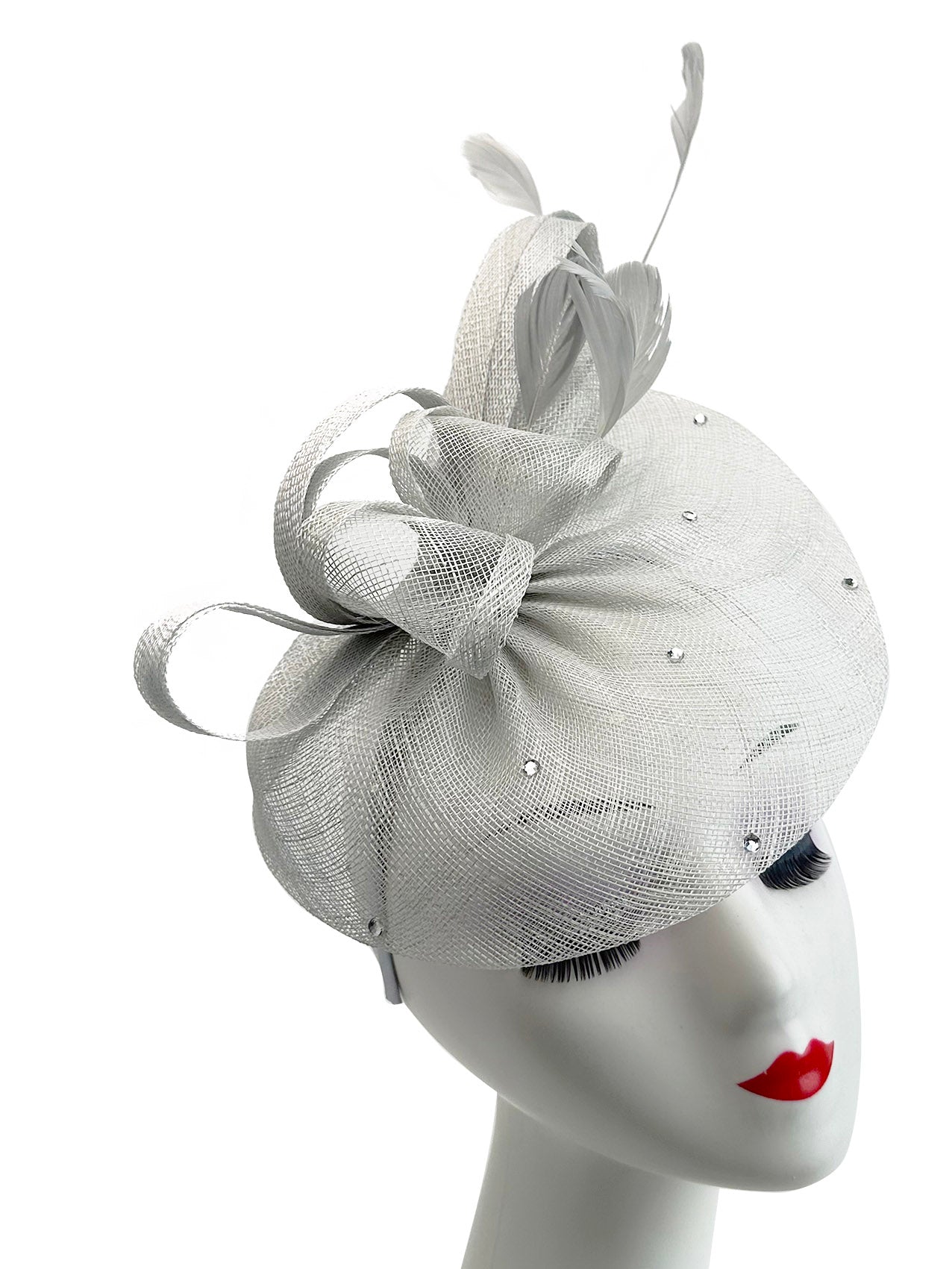 FT9020-004 Sinamay Fascinator with Diamonds and Real Feather