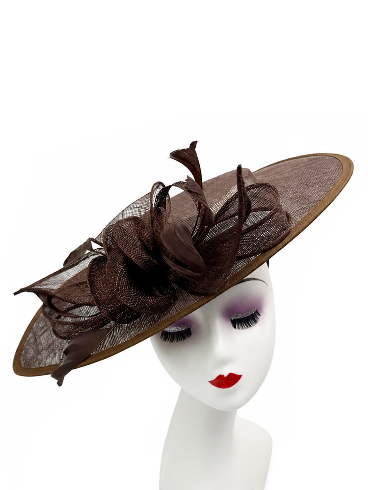 FT9038-019 Large Sinamay Hatinator with Curved Hoops and Feathers