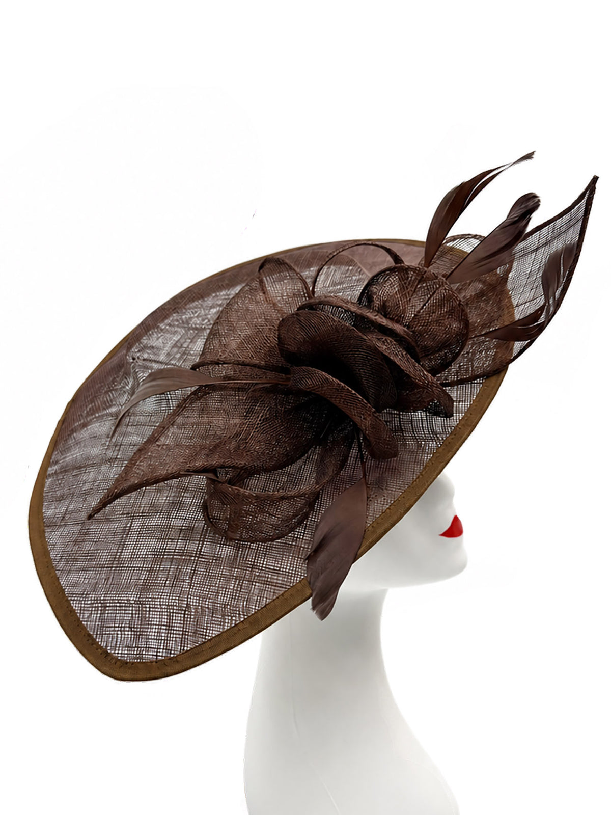 FT9038-019 Large Sinamay Hatinator with Curved Hoops and Feathers