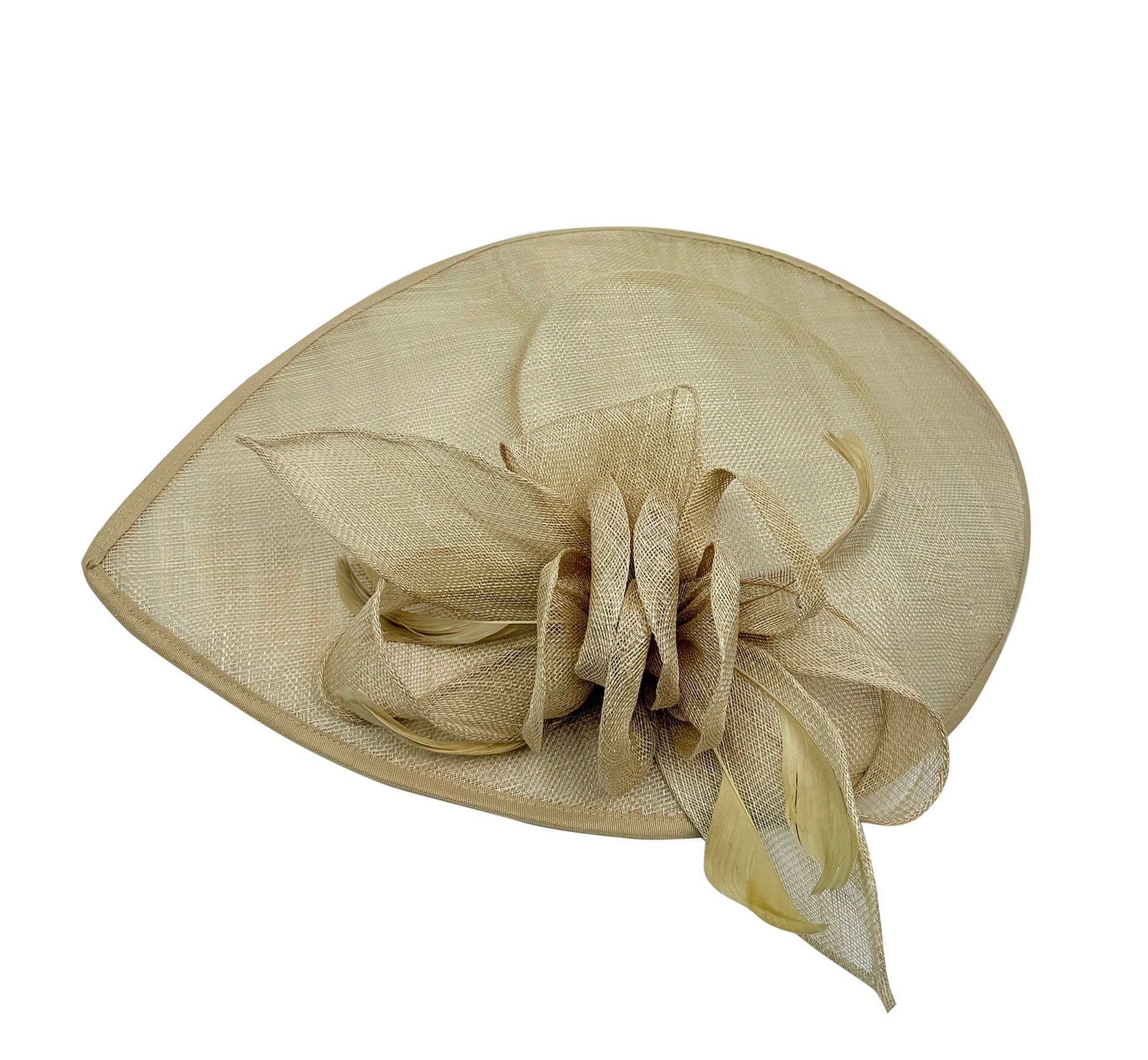 FT9038-019 Large Sinamay Hatinator with Curved Hoops and Feathers