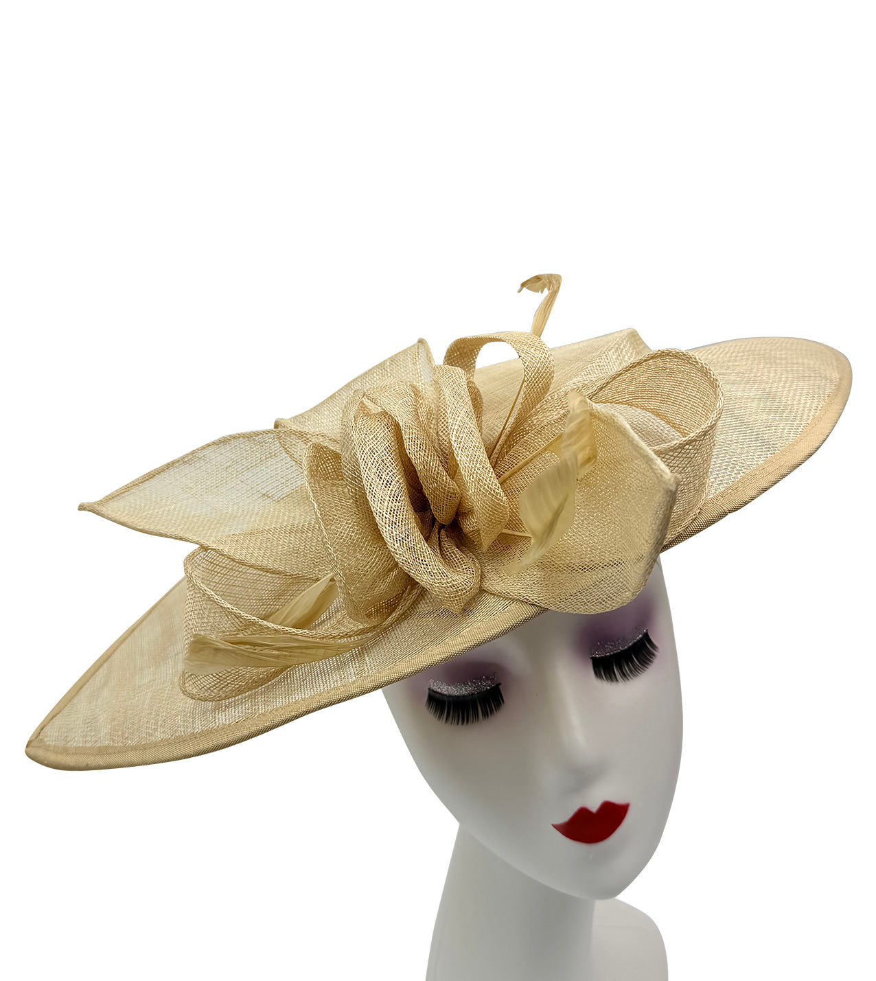 FT9038-019 Large Sinamay Hatinator with Curved Hoops and Feathers