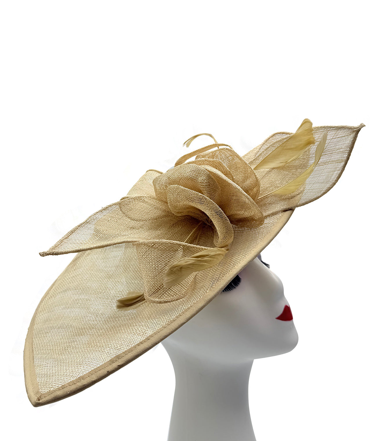 FT9038-019 Large Sinamay Hatinator with Curved Hoops and Feathers