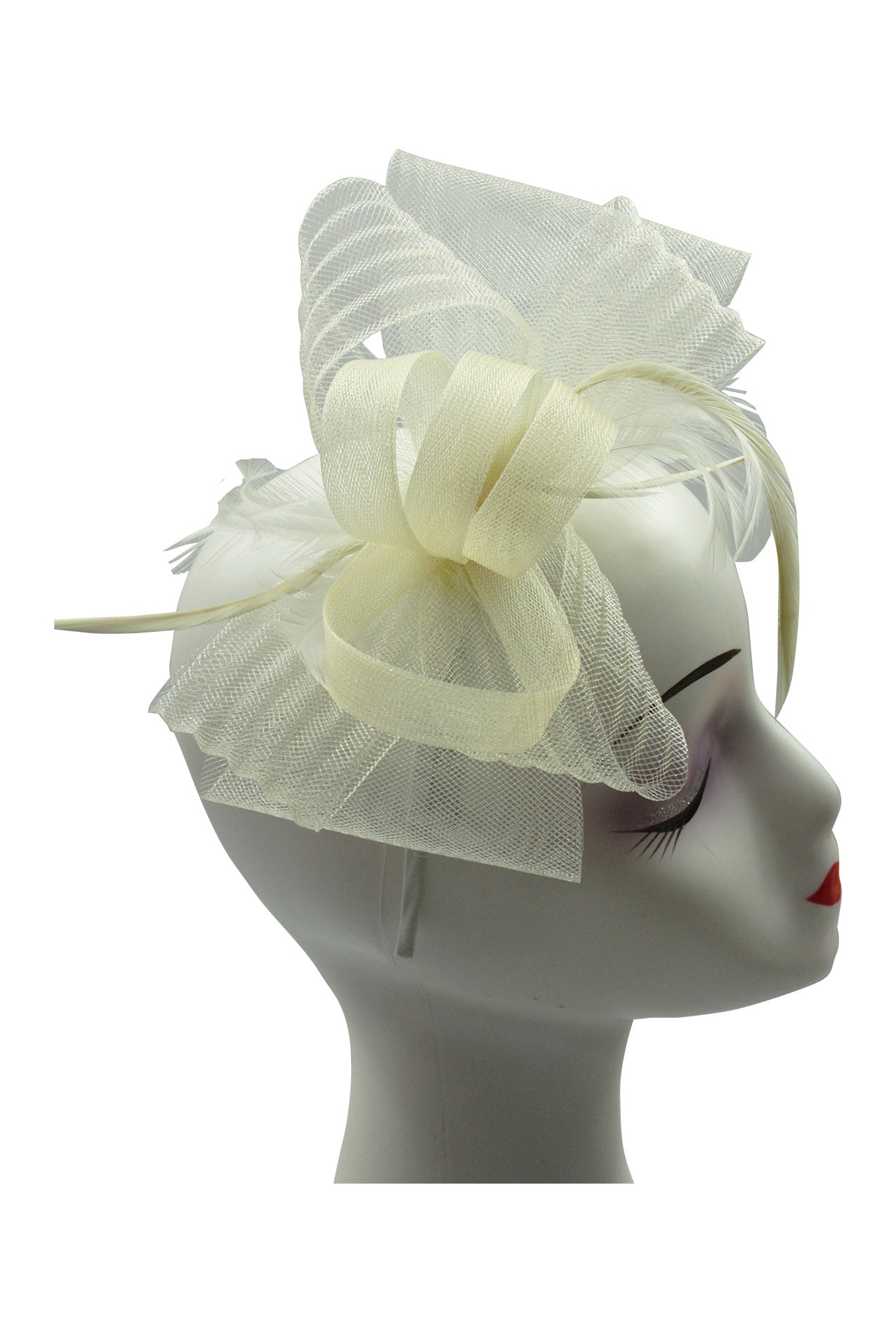 FT9048-010 Bow Fascinator with Synthetic Loops and Curled Feathers